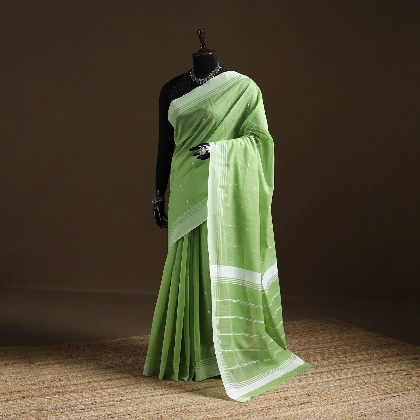 Green - Pure Handloom Cotton Thread Buti Chanderi Saree 14