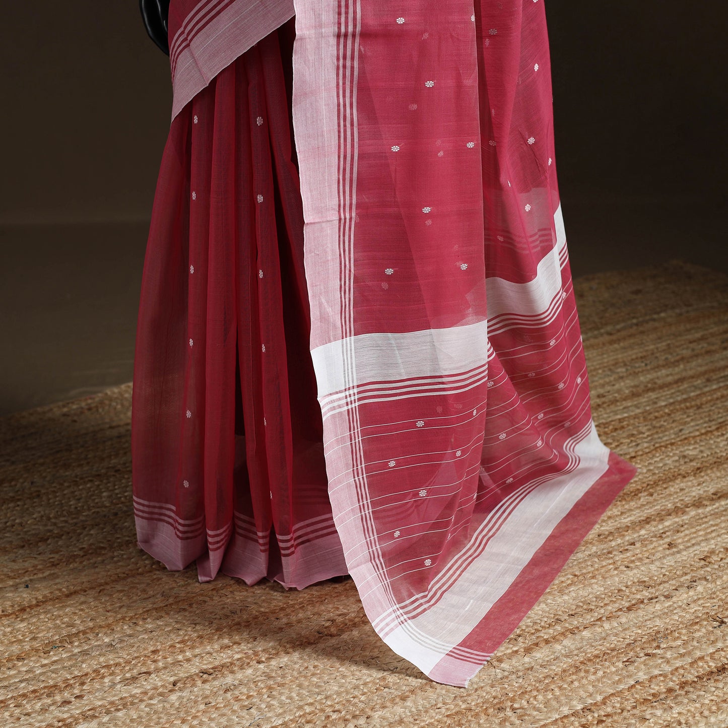 Pink - Pure Handloom Cotton Thread Buti Chanderi Saree 15