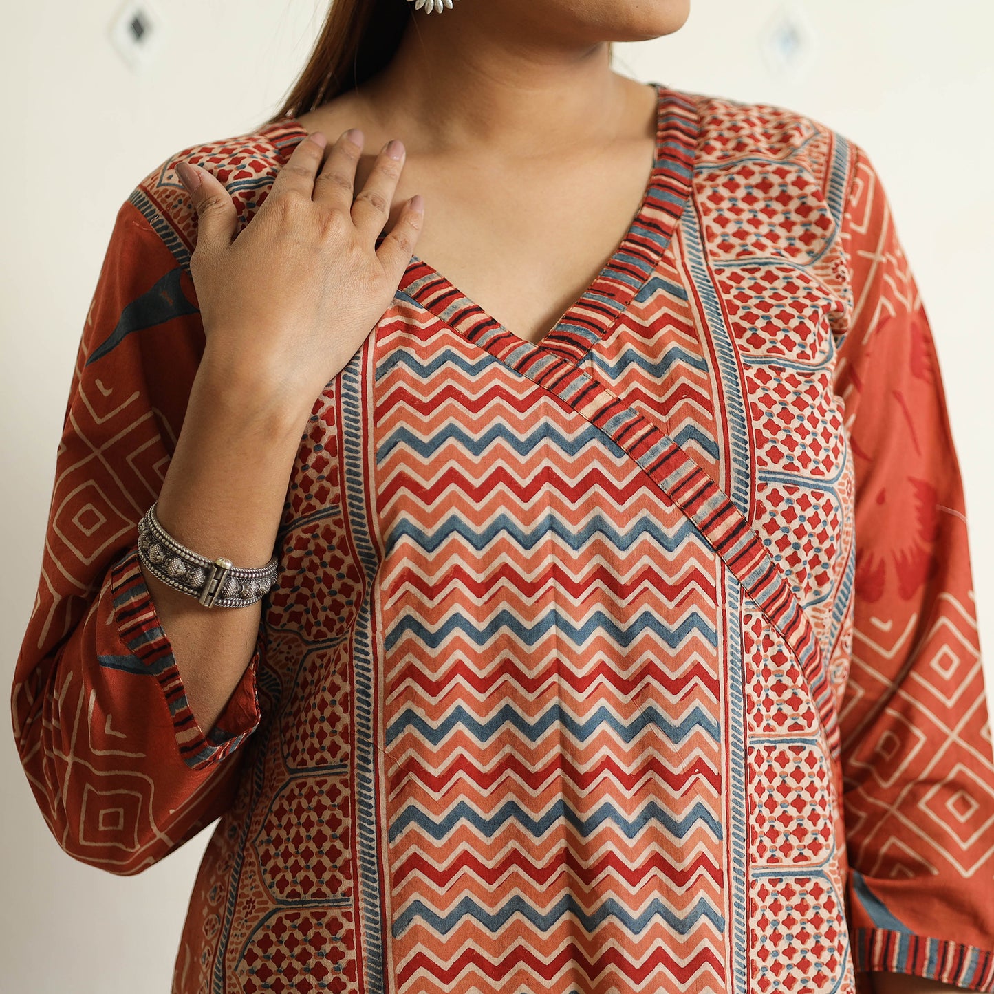 Orange Ajrakh Block Printed Cotton Straight Kurta