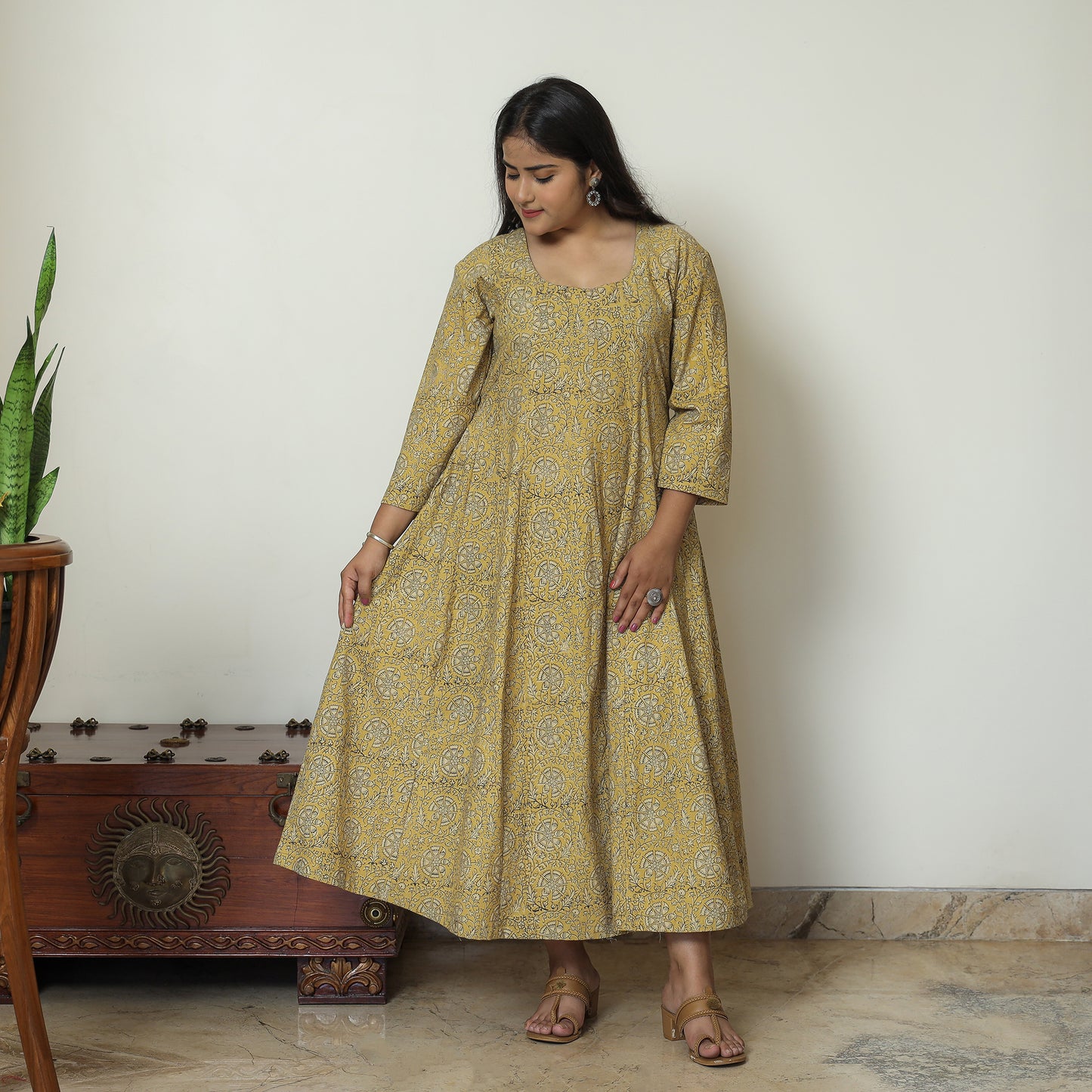 Buy Pedana Kalamkari Block Printed Cotton Tiered Dress 01 Online at iTokri.com