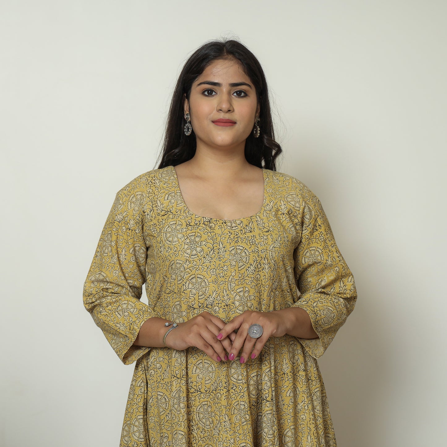 Buy Pedana Kalamkari Block Printed Cotton Tiered Dress 01 Online at iTokri.com