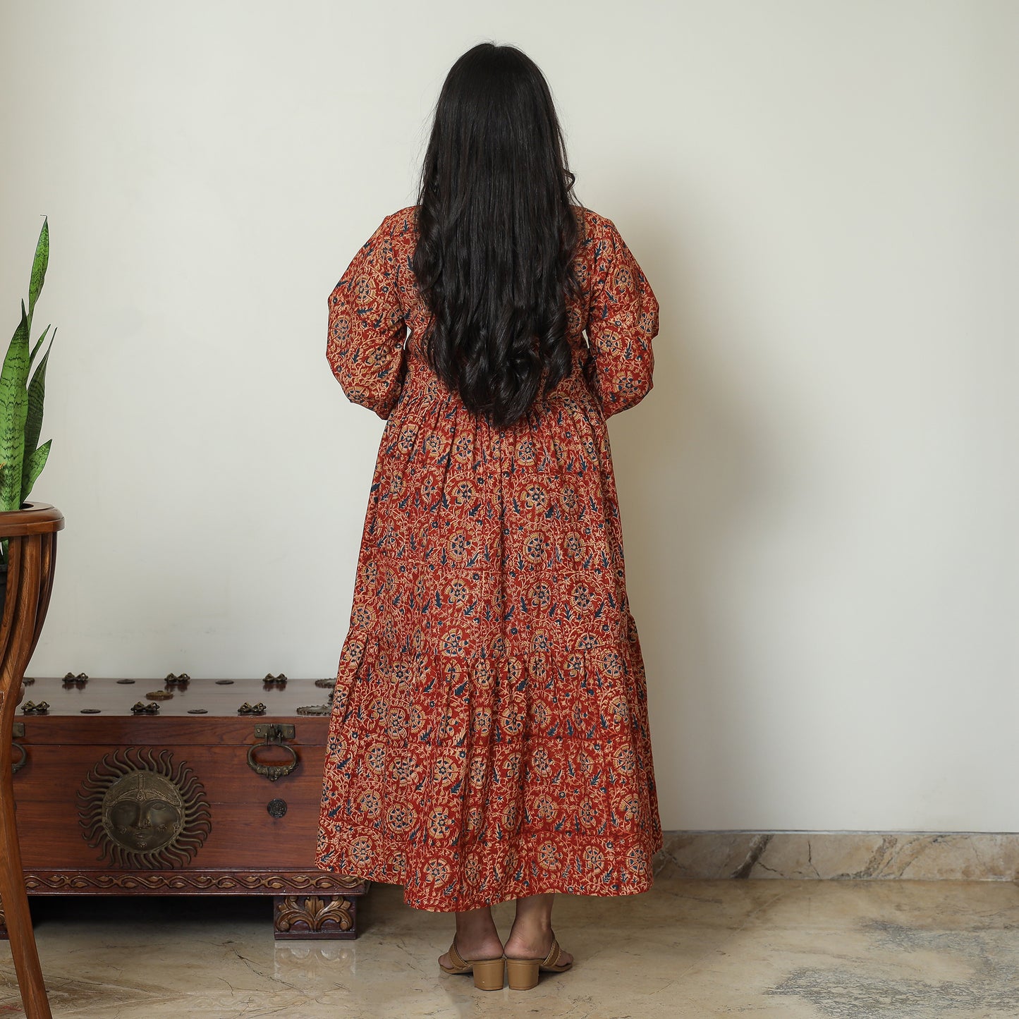 Buy Pedana Kalamkari Block Printed Cotton Flared Gher Dress 06 Online at iTokri.com