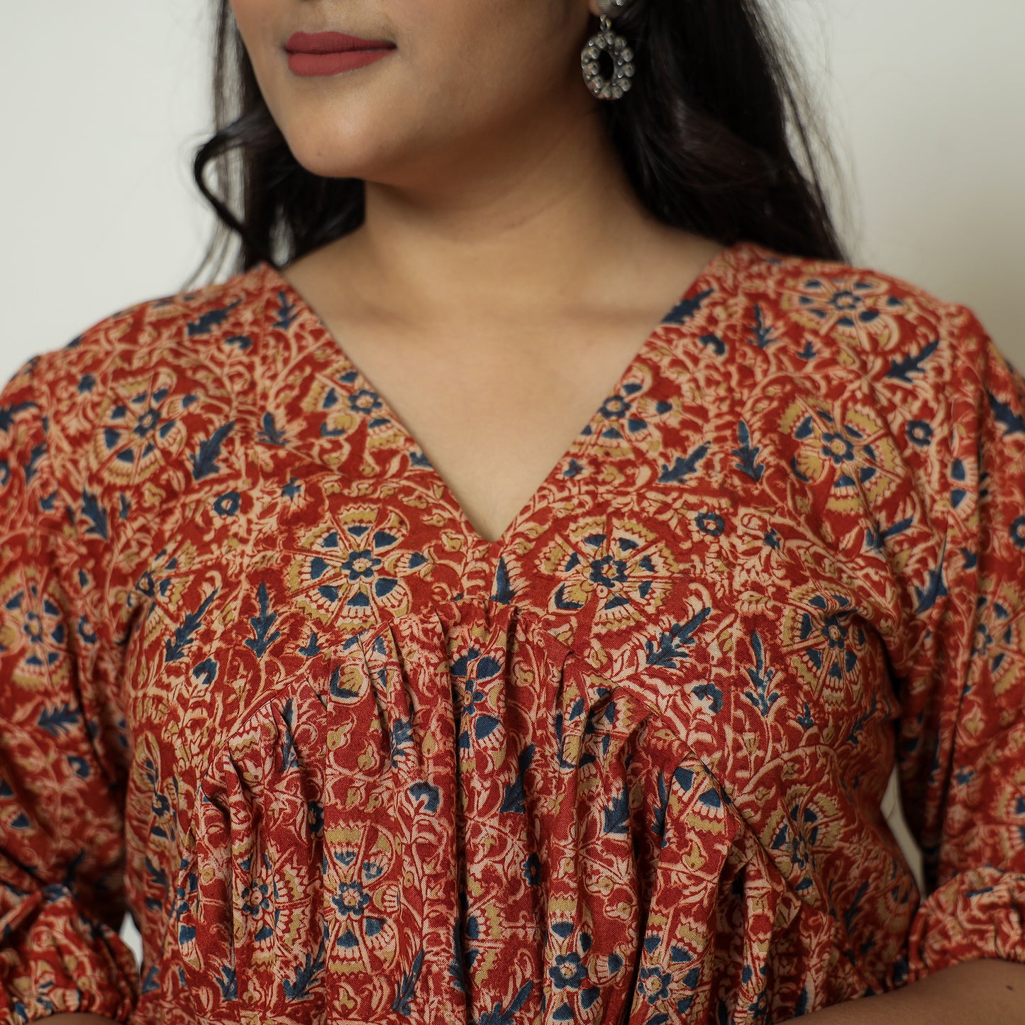 Buy Pedana Kalamkari Block Printed Cotton Flared Gher Dress 06 Online at iTokri.com