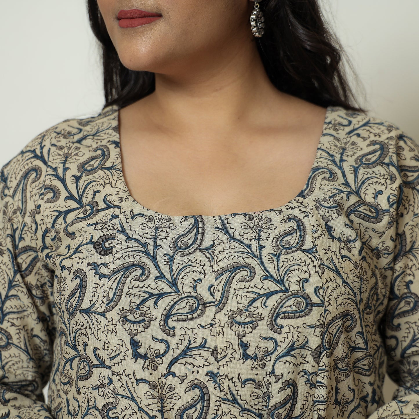 Grey - Pedana Kalamkari Block Printed Cotton Tiered Dress 04