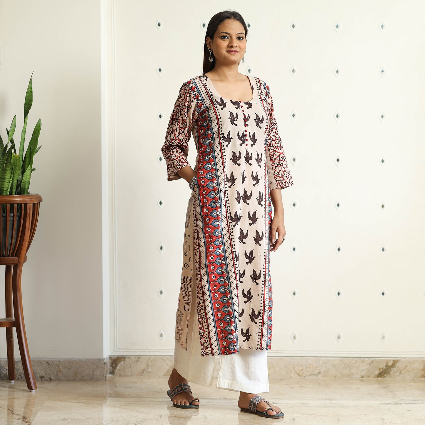 Limited Stock! Beige - Ajrakh Block Printed Cotton Straight Kurta