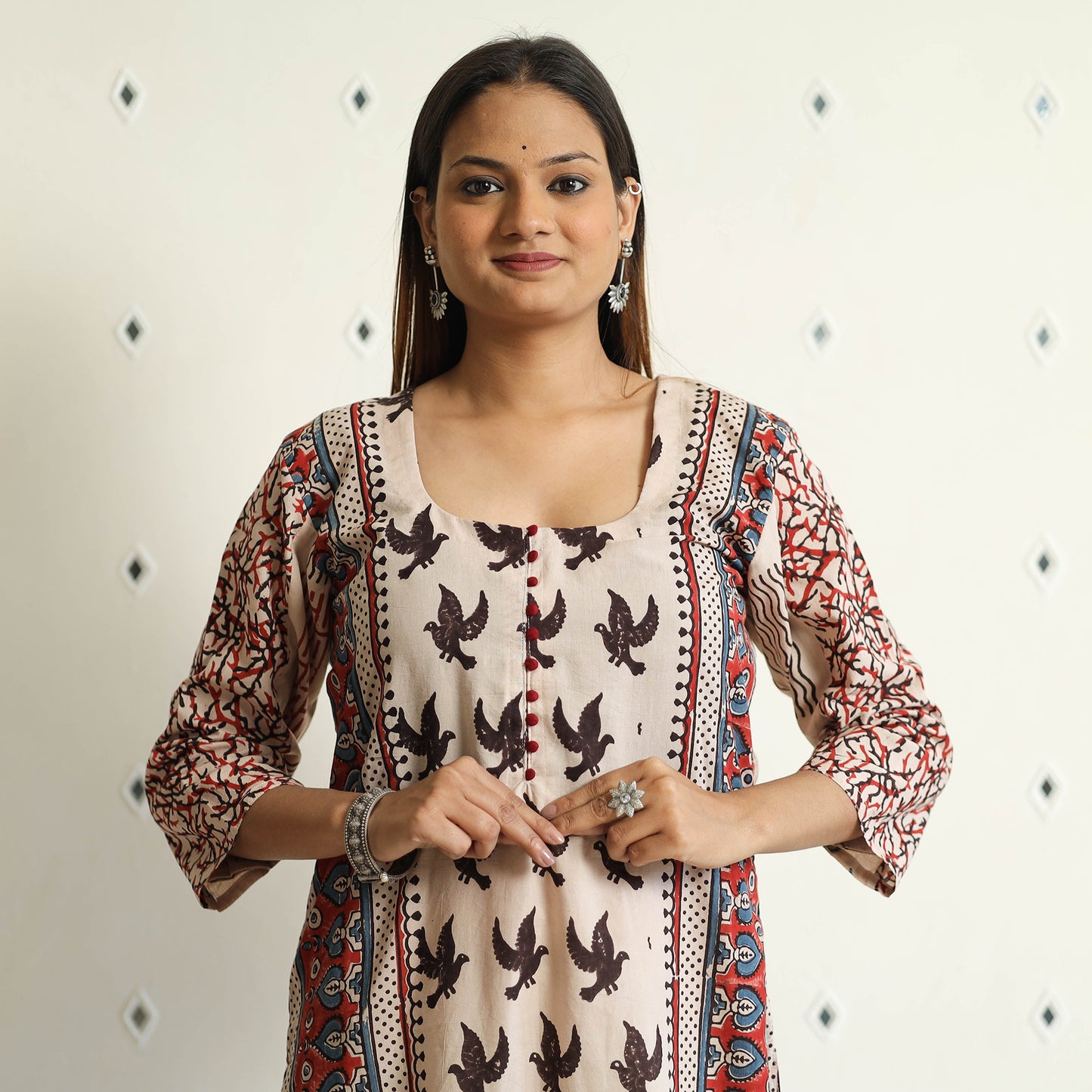 Limited Stock! Beige - Ajrakh Block Printed Cotton Straight Kurta