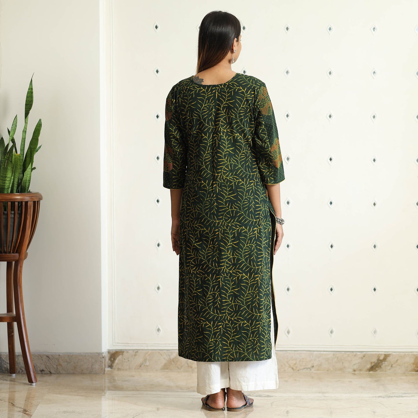 Limited Stock! Dark Green - Ajrakh Block Printed Cotton Straight Kurta