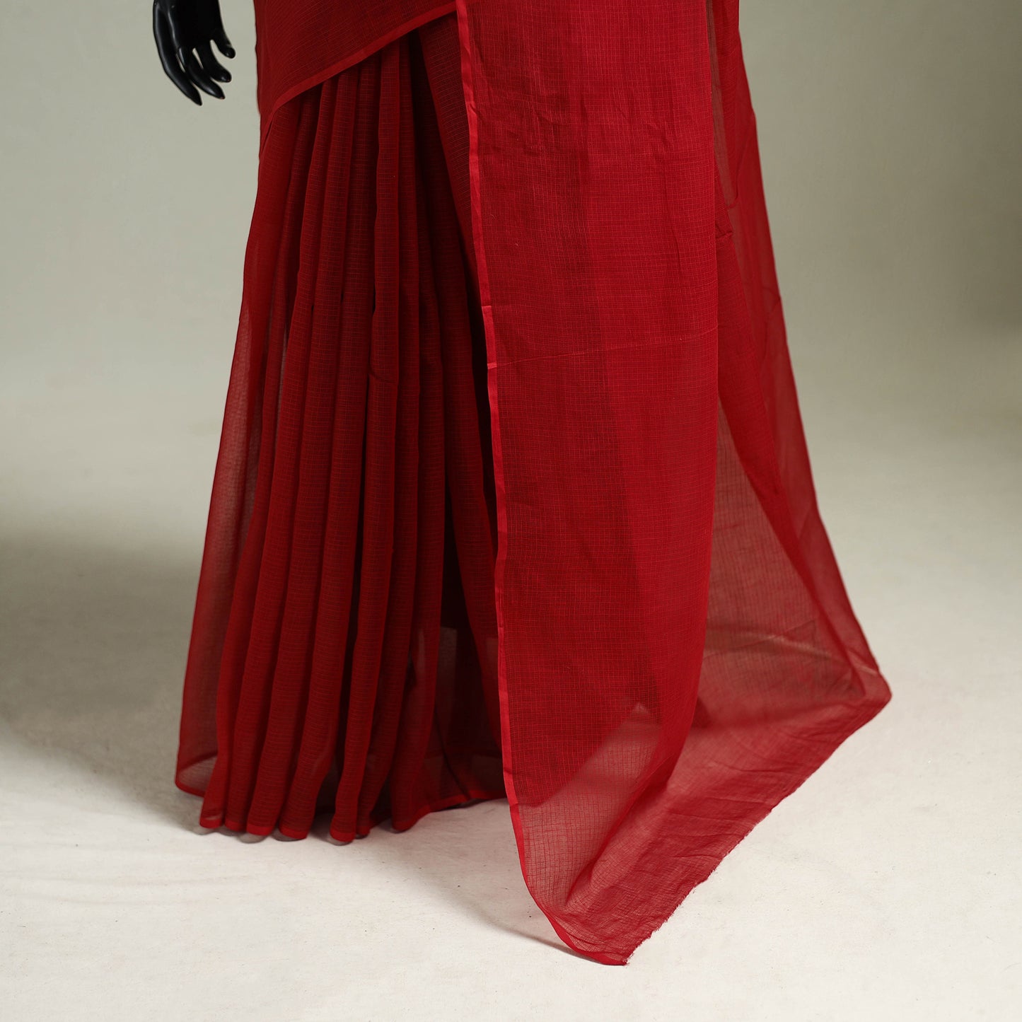 Red - Nazaakat Kota Doria Cotton Plain Saree with Blouse & Jewellery Set 150