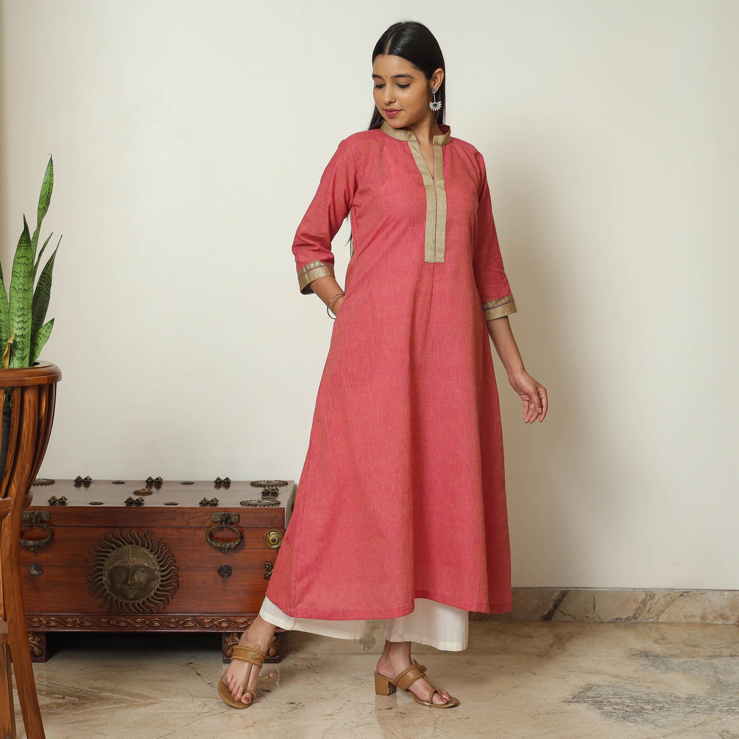Pink - Dharwad Cotton A-Line Kurta 13