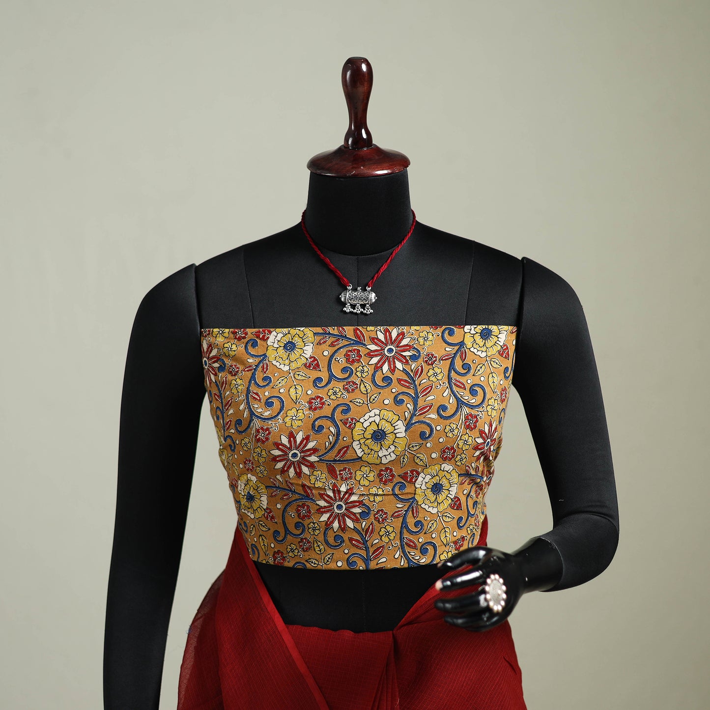 Red - Nazaakat Kota Doria Cotton Plain Saree with Blouse & Jewellery Set 151