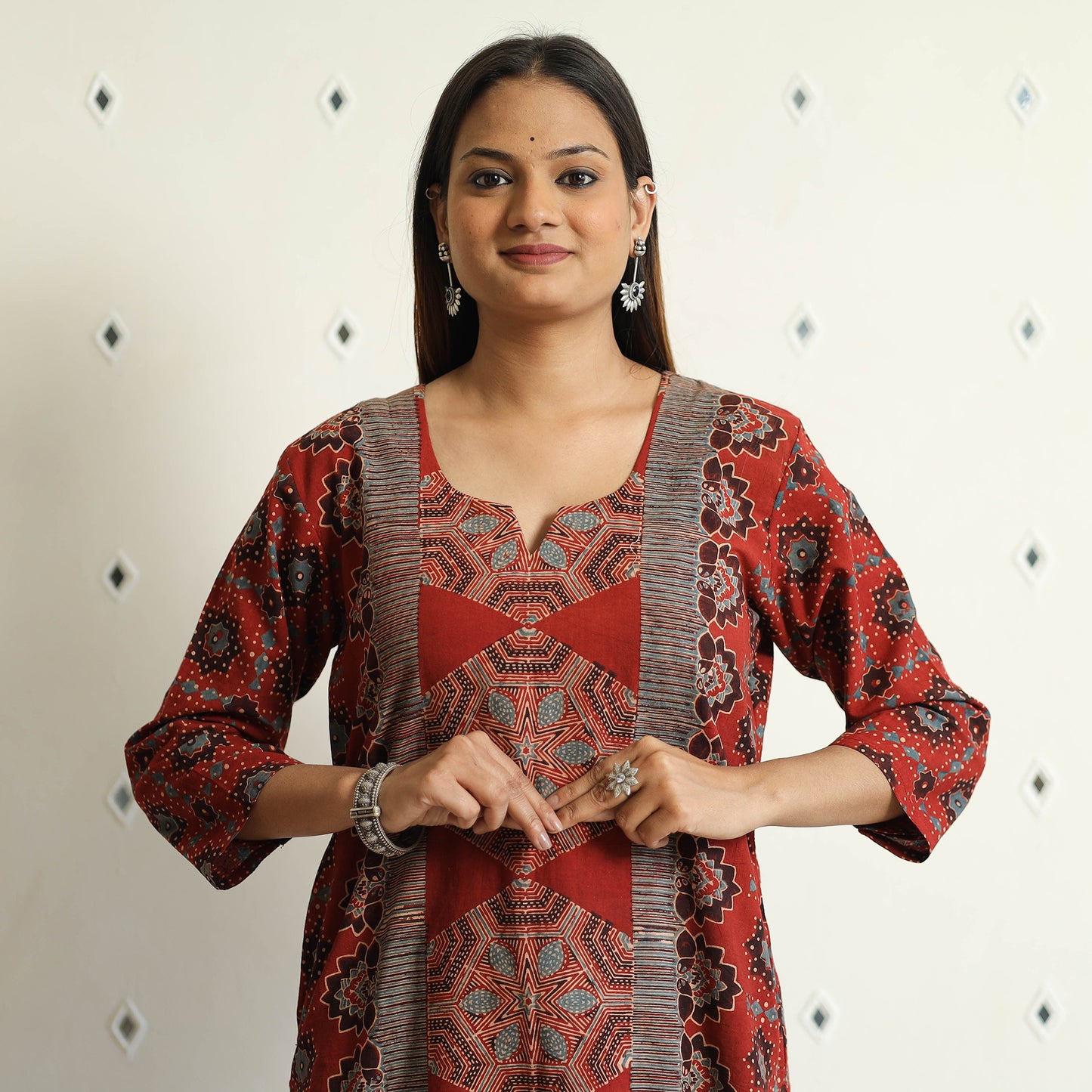 Ajrakh Block Printed Cotton Straight Kurta for Women