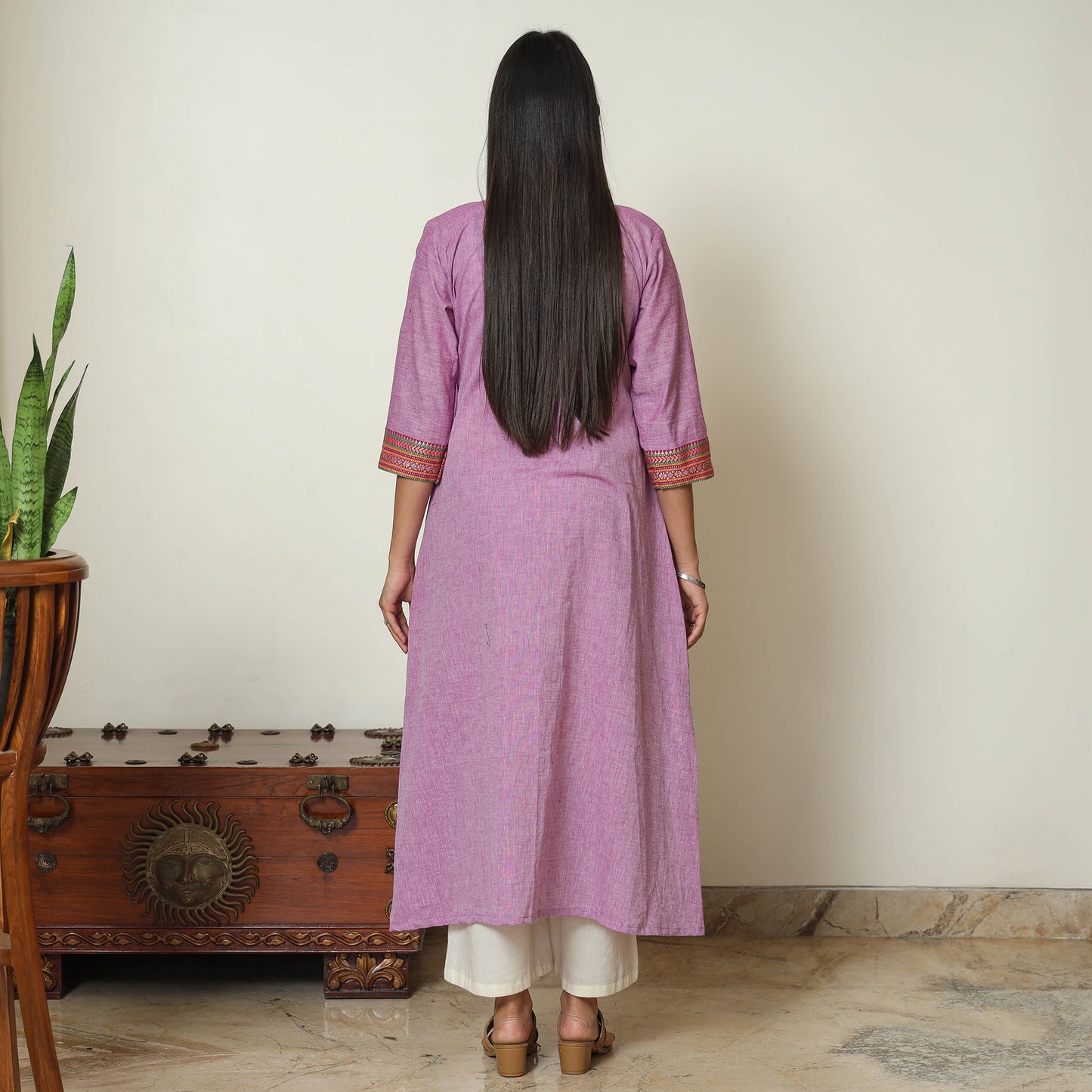 Purple - Dharwad Cotton A-Line Kurta with Patchwork 08