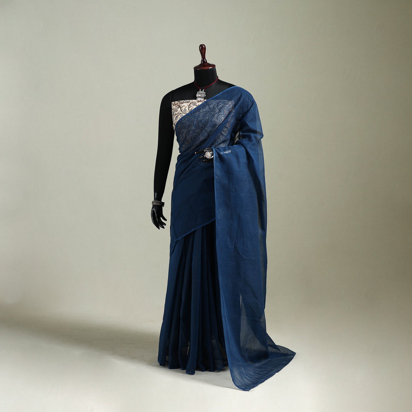Blue - Nazaakat Kota Doria Cotton Plain Saree with Blouse & Jewellery Set 159