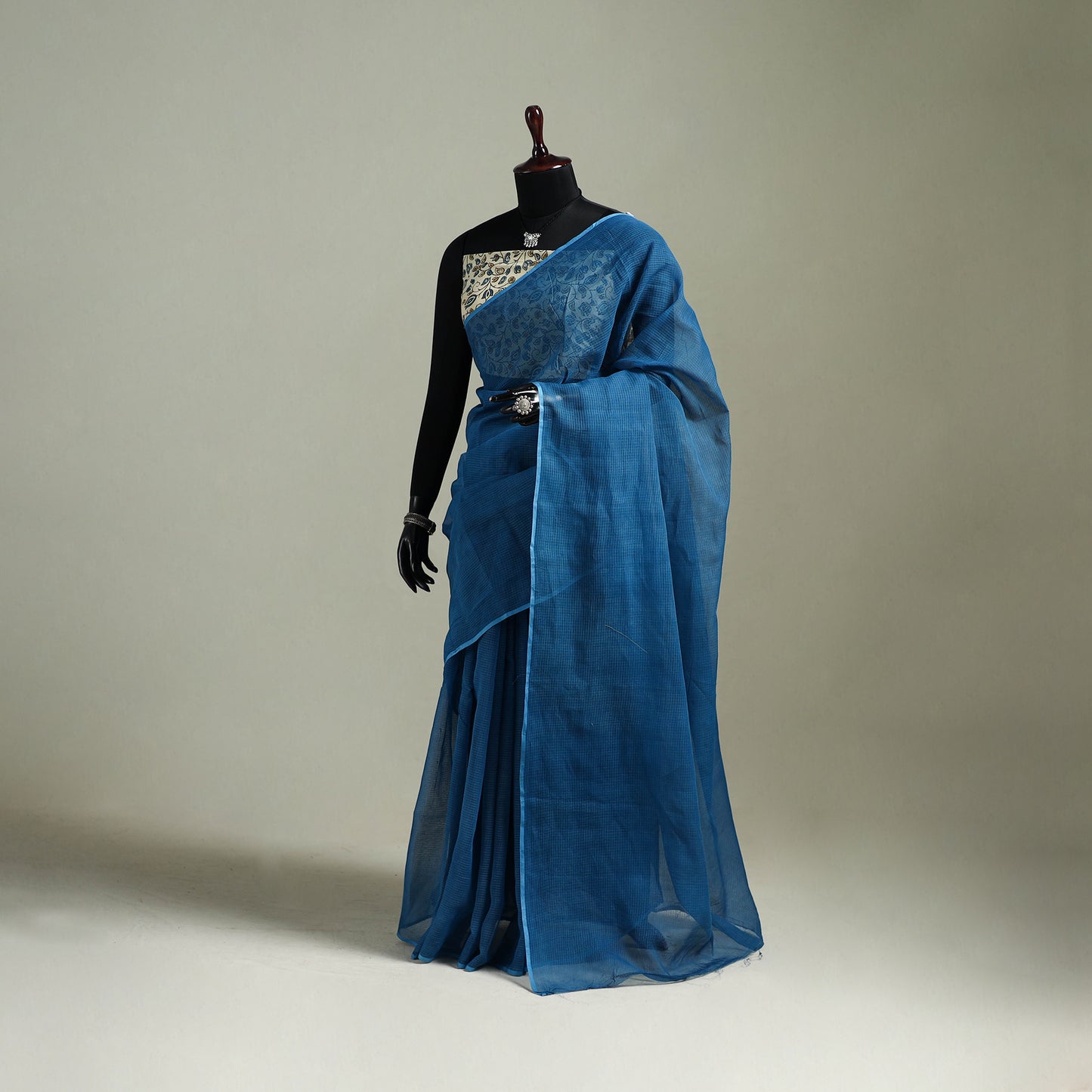 Blue - Nazaakat Kota Doria Cotton Plain Saree with Blouse & Jewellery Set 169