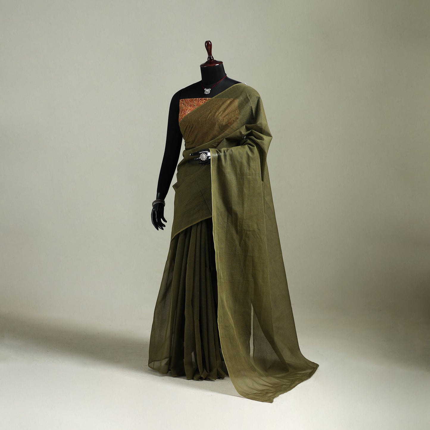 Green - Nazaakat Kota Doria Cotton Plain Saree with Blouse & Jewellery Set 170