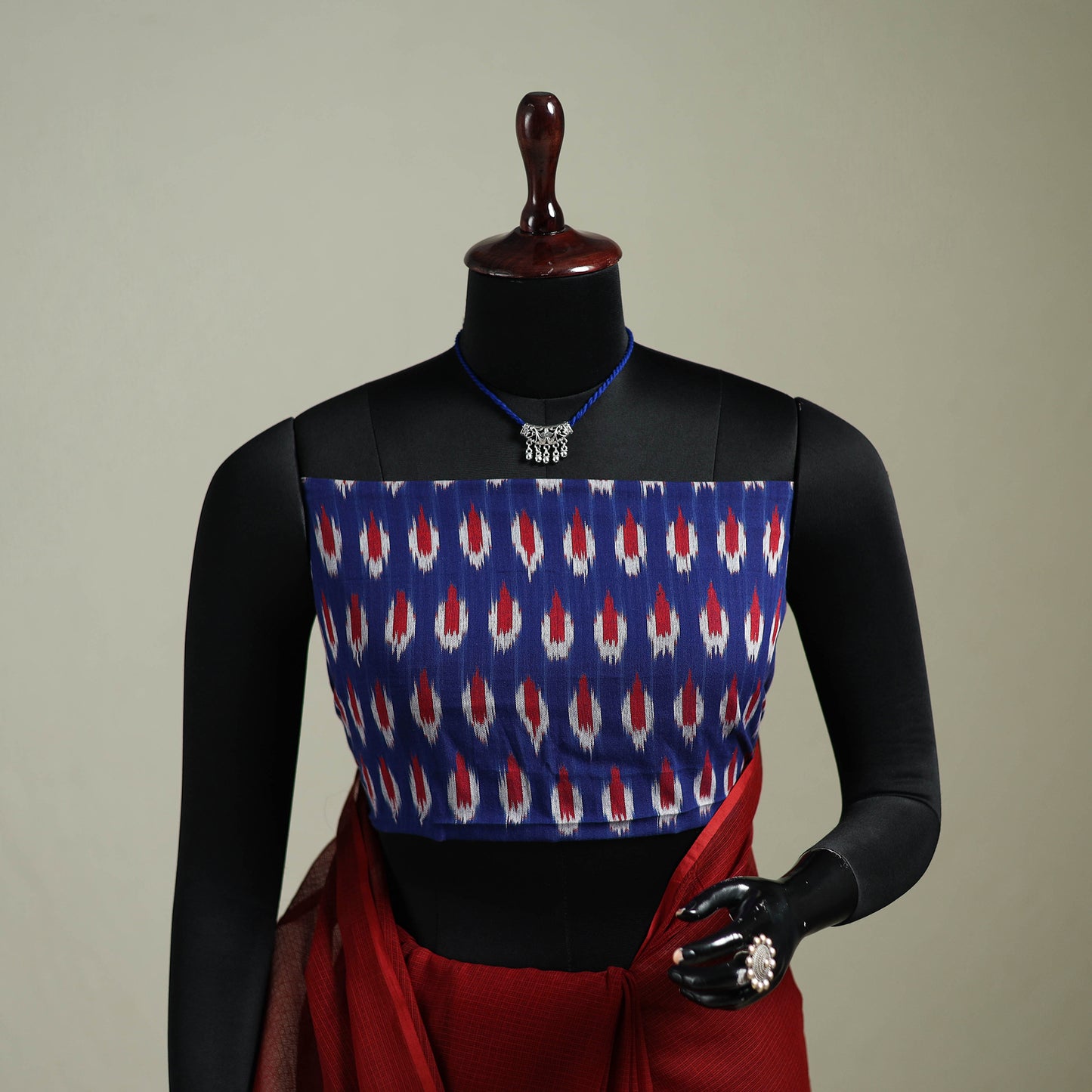 Red - Nazaakat Kota Doria Cotton Plain Saree with Blouse & Jewellery Set 171