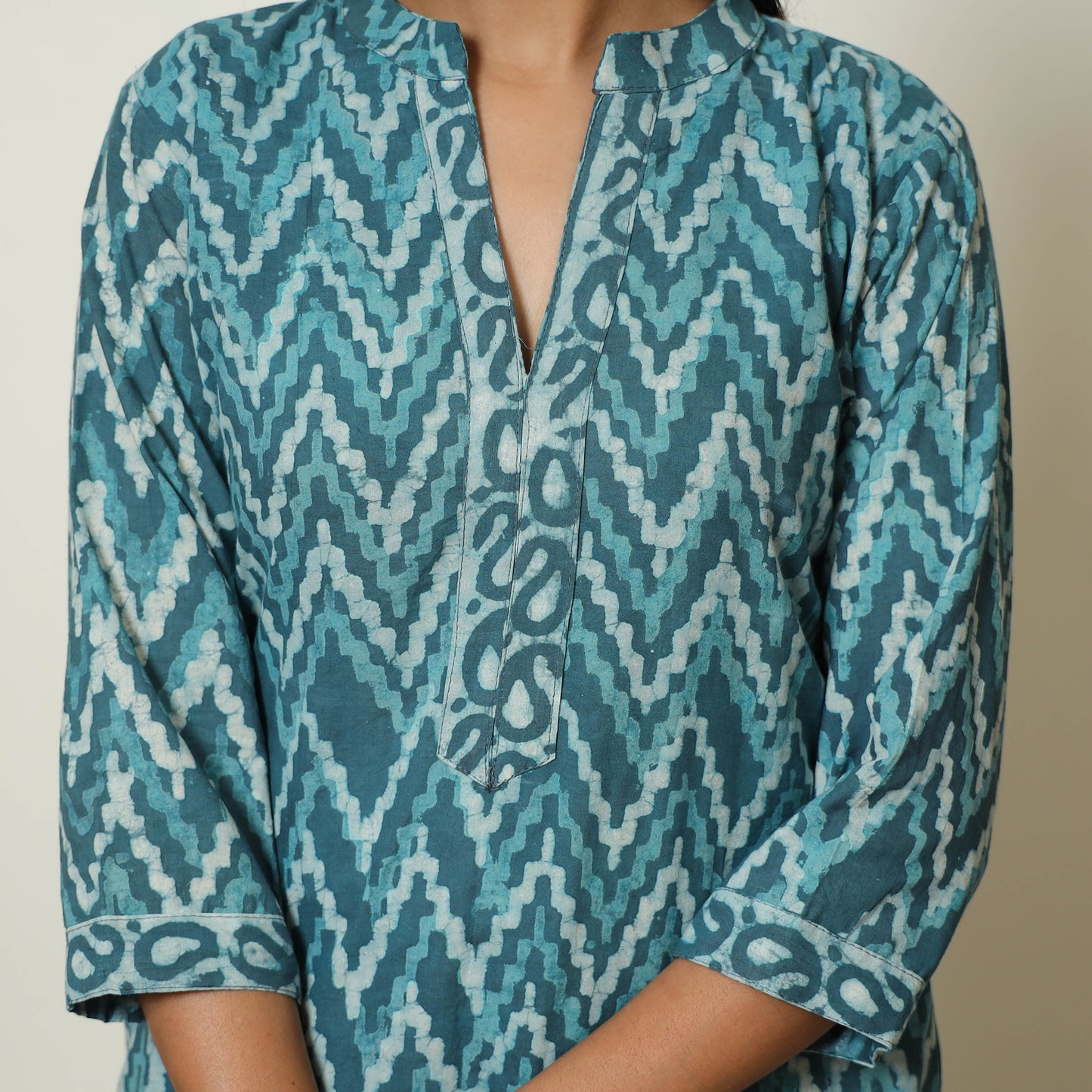 Blue - Bagru Block Printed Cotton Kurta with Palazzo & Kota Doria Dupatta Set 09