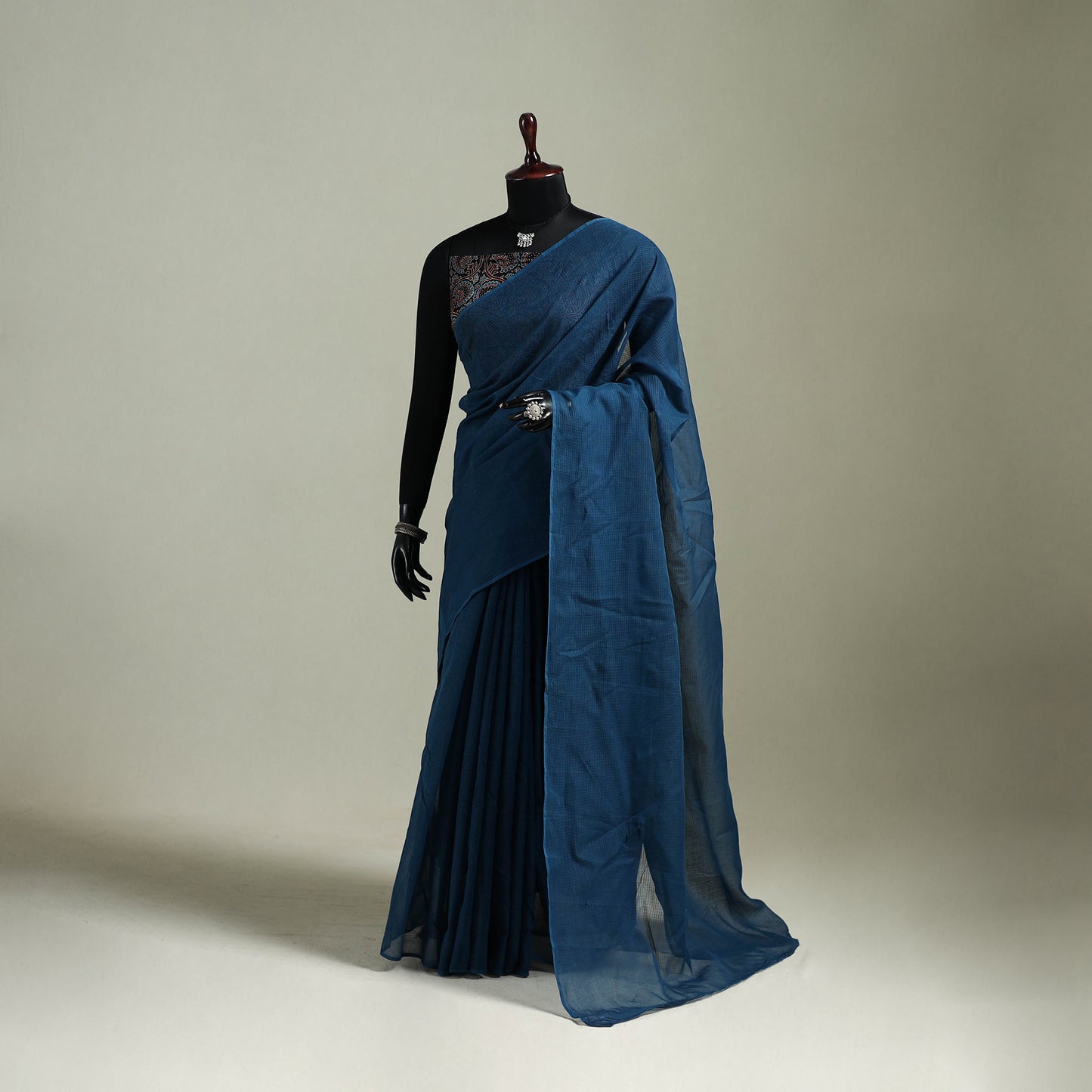 Blue - Nazaakat Kota Doria Cotton Plain Saree with Blouse & Jewellery Set 173