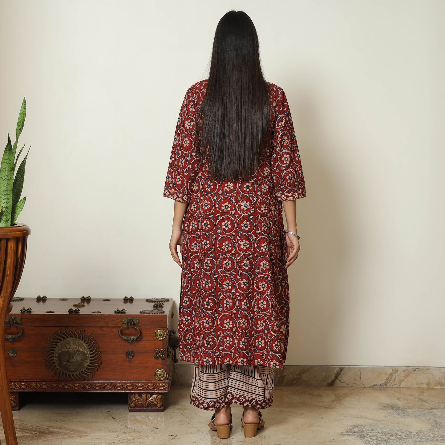Red - Bagru Block Printed Cotton Kurta with Palazzo & Kota Doria Dupatta Set 10