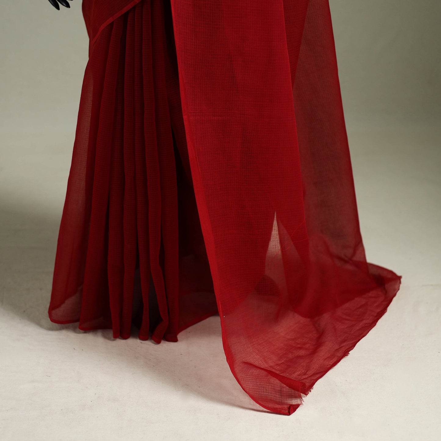 Red - Nazaakat Kota Doria Cotton Plain Saree with Blouse & Jewellery Set 178