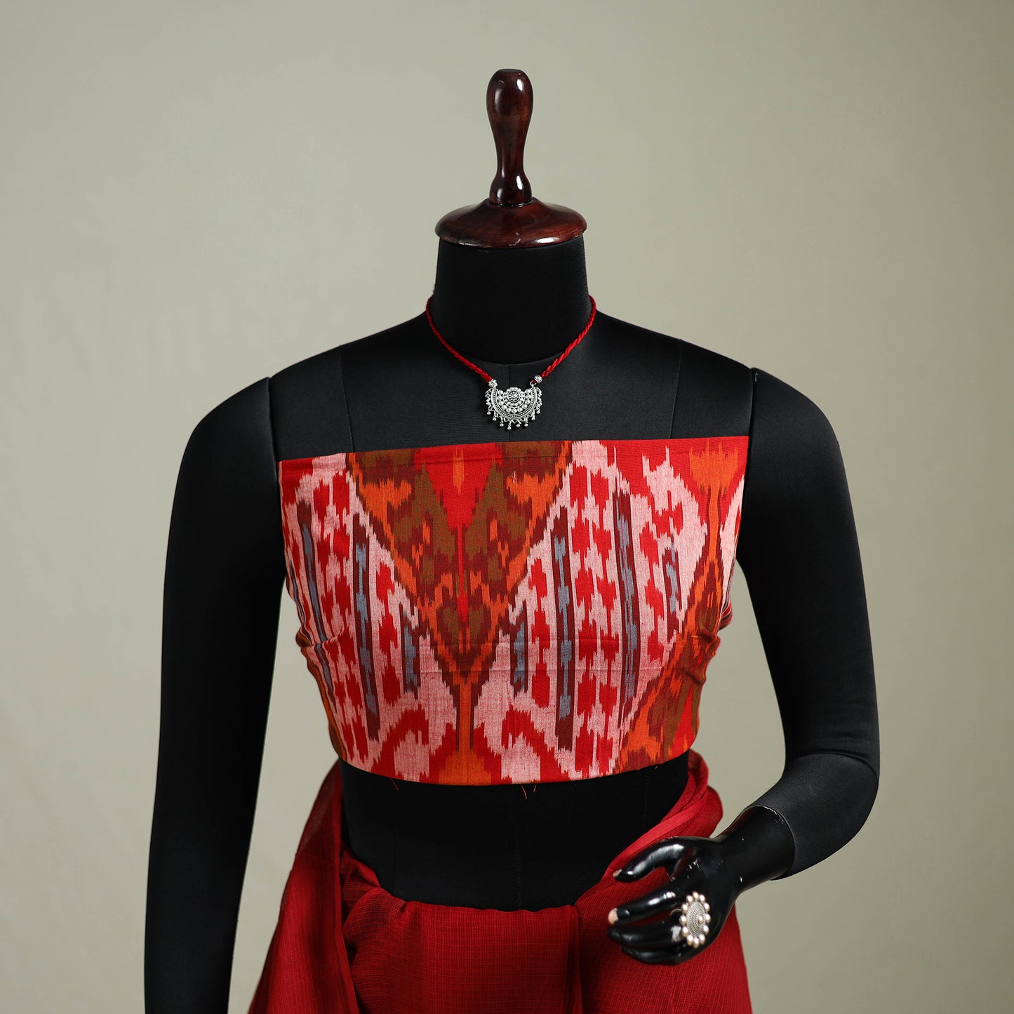 Red - Nazaakat Kota Doria Cotton Plain Saree with Blouse & Jewellery Set 179