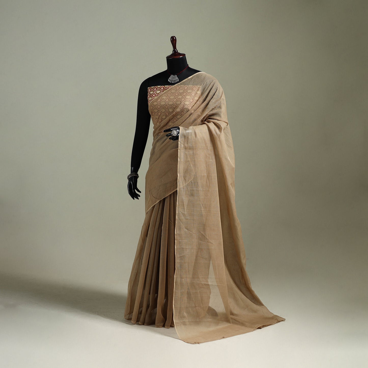 Brown - Nazaakat Kota Doria Cotton Plain Saree with Blouse & Jewellery Set 189