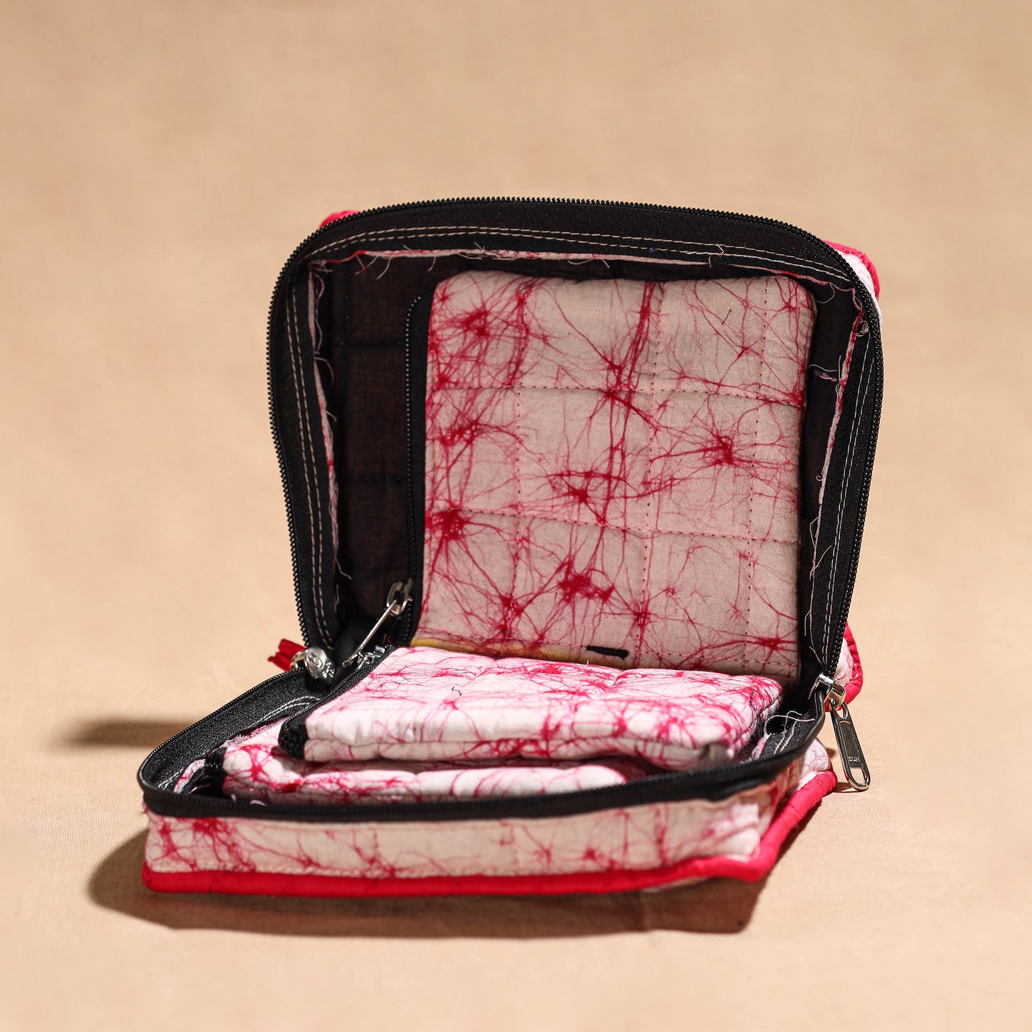 Pink Handmade 4 Pockets Cotton Jewelry Bag