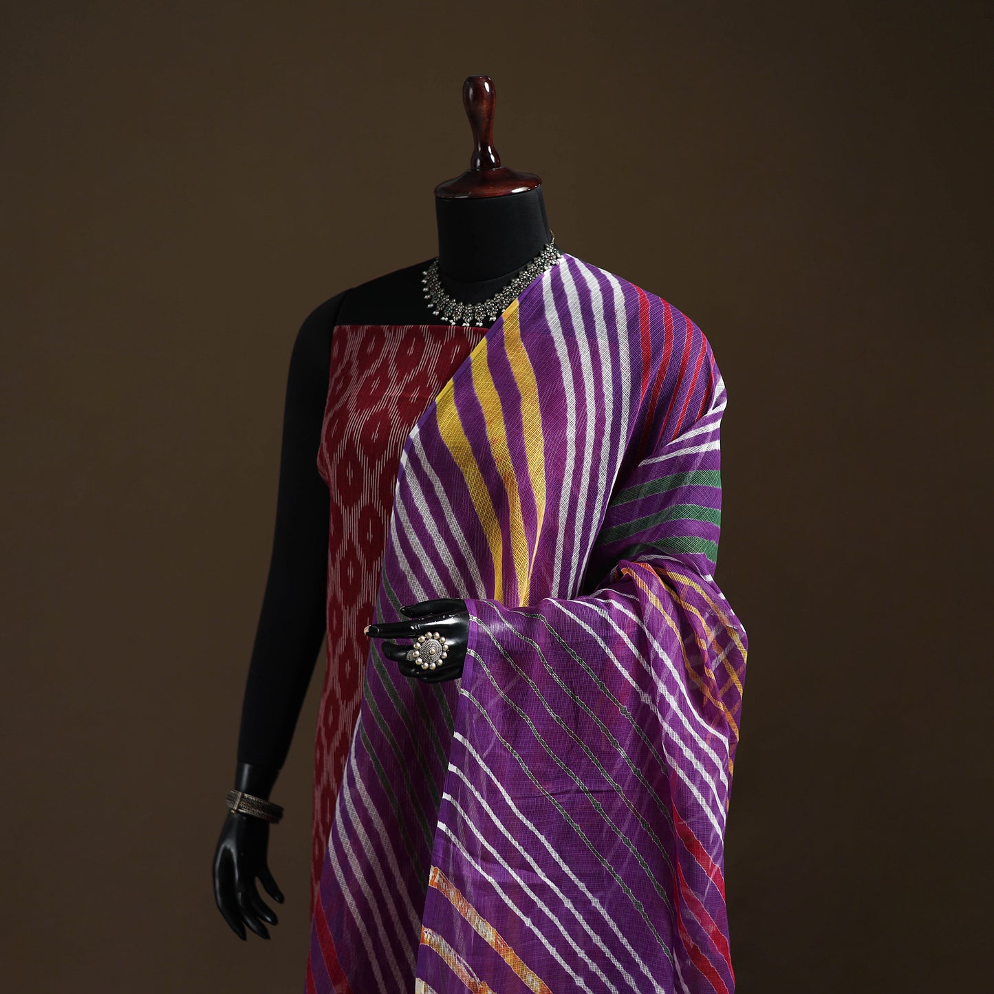 Purple - Kota Doria Cotton Tie-Dye Leheriya Dupatta with Tassels 02