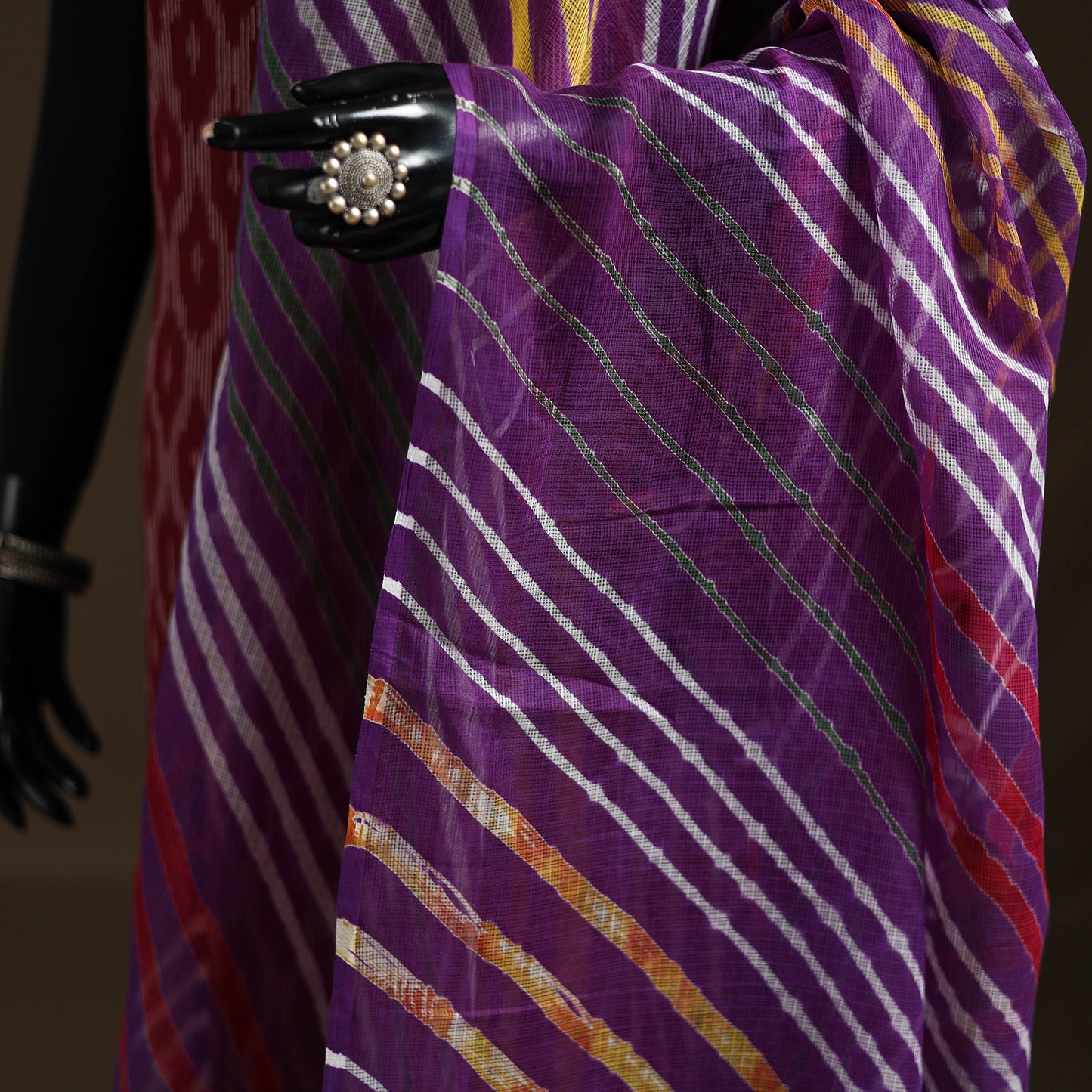 Purple - Kota Doria Cotton Tie-Dye Leheriya Dupatta with Tassels 02