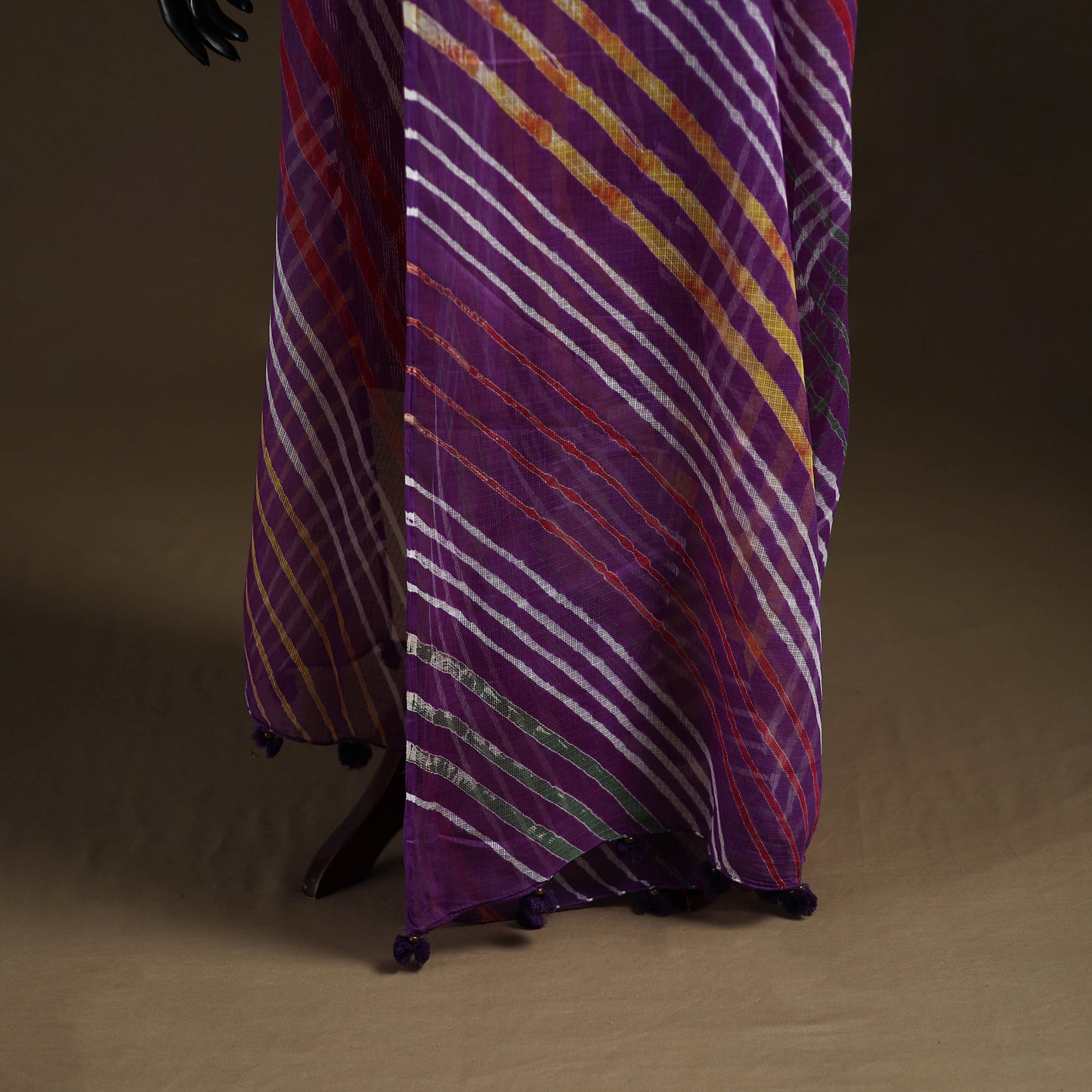 Purple - Kota Doria Cotton Tie-Dye Leheriya Dupatta with Tassels 02