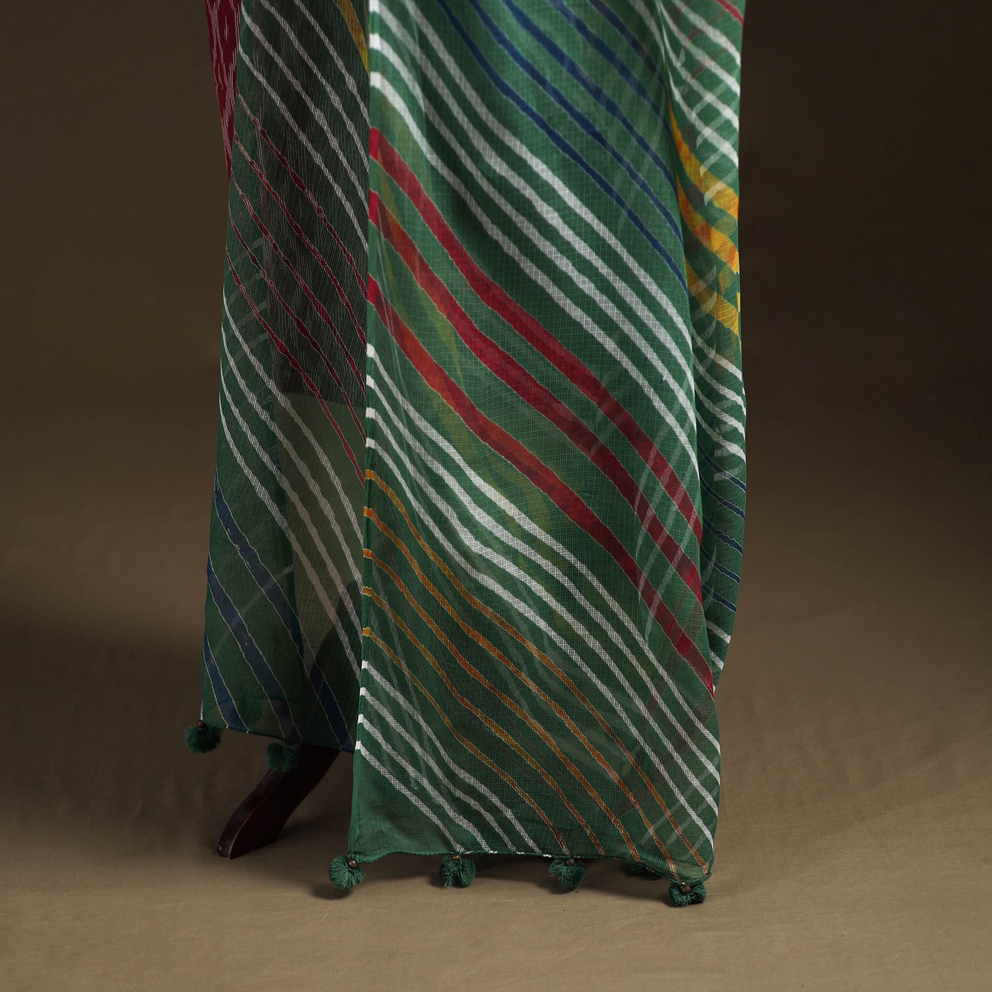 Green - Kota Doria Cotton Tie-Dye Leheriya Dupatta with Tassels 04