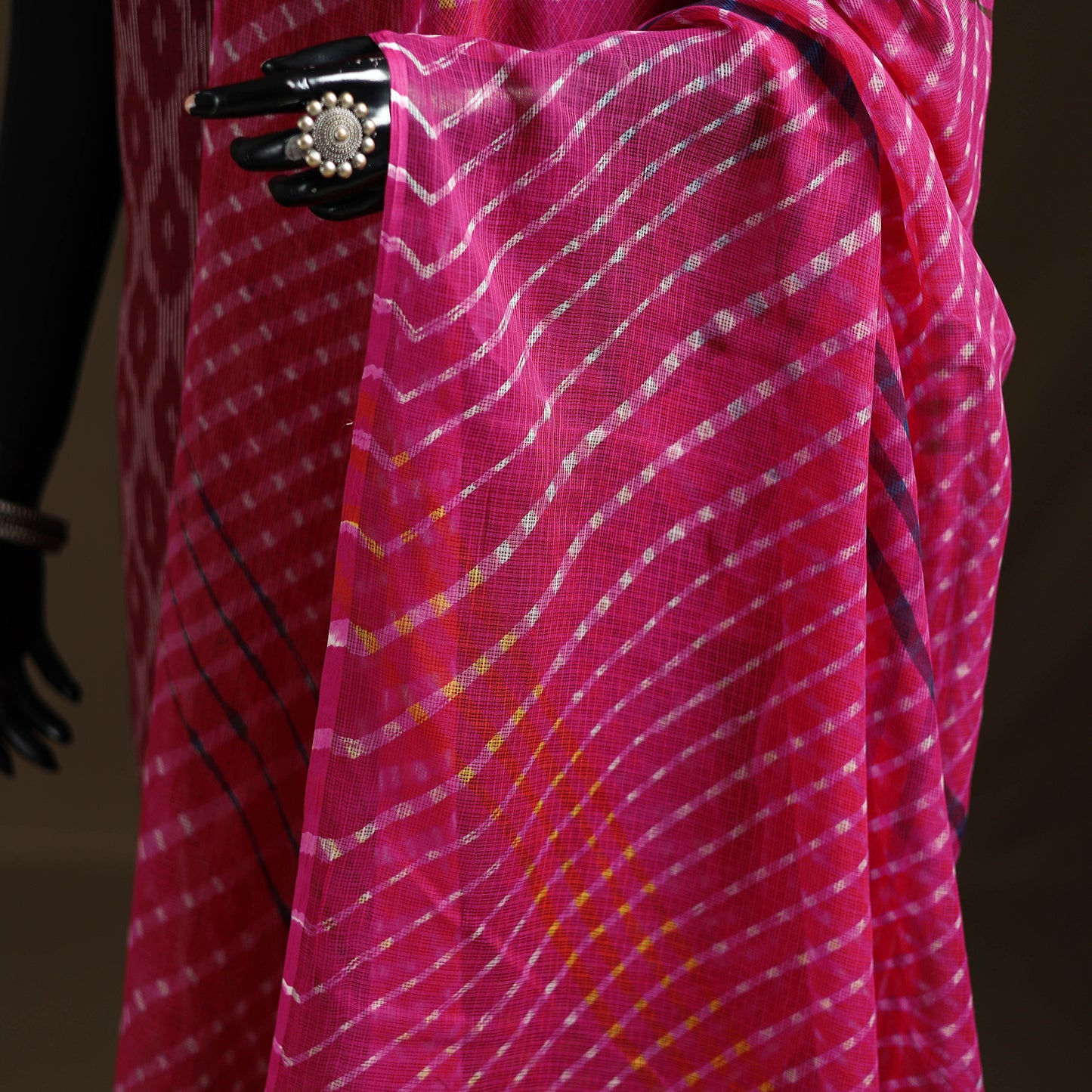 Pink - Kota Doria Cotton Tie-Dye Leheriya Dupatta with Tassels 06