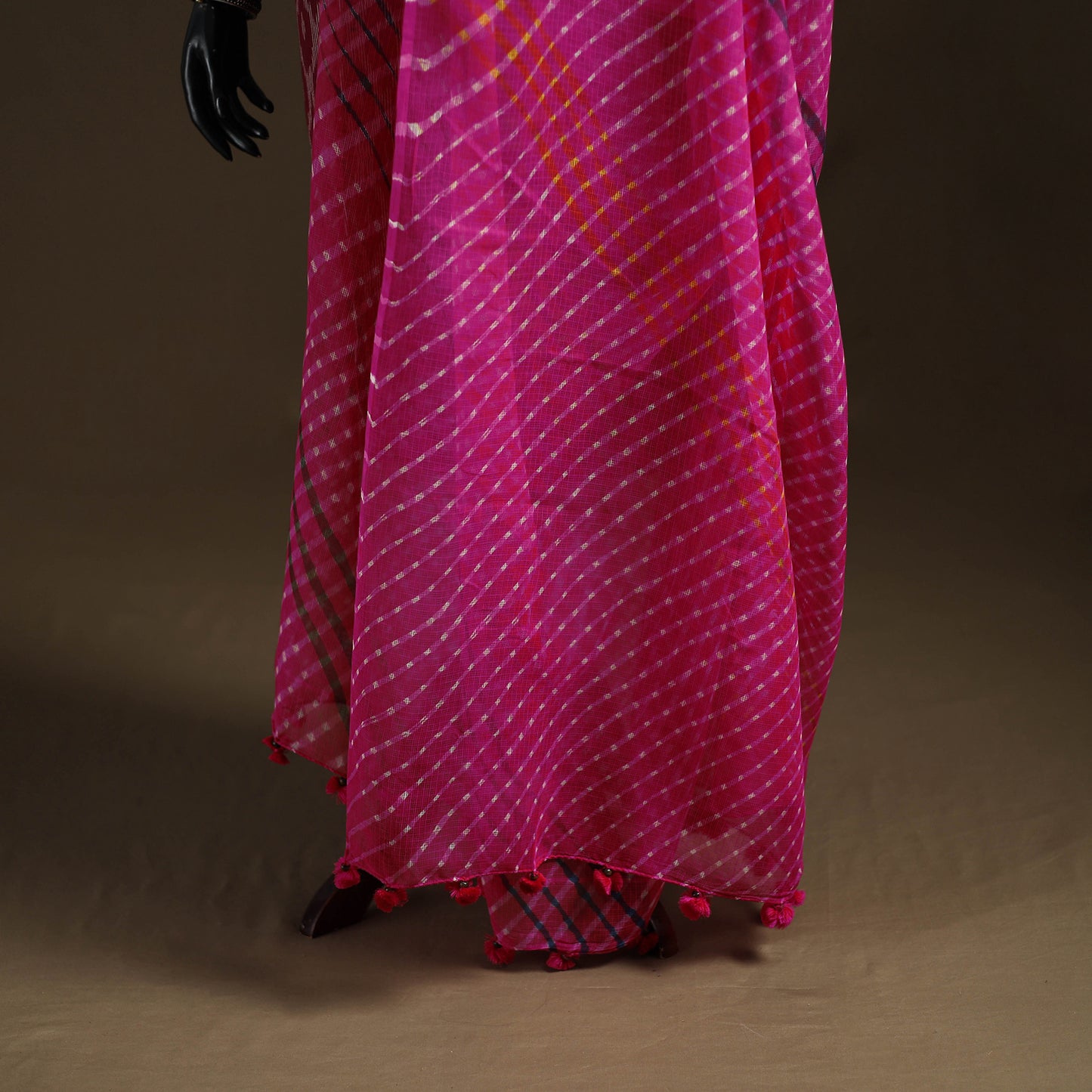 Pink - Kota Doria Cotton Tie-Dye Leheriya Dupatta with Tassels 06