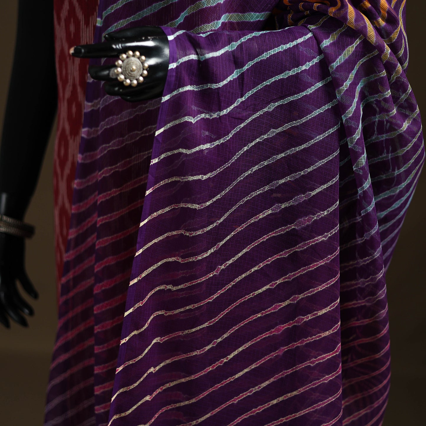Purple - Kota Doria Cotton Tie-Dye Leheriya Dupatta with Tassels 09