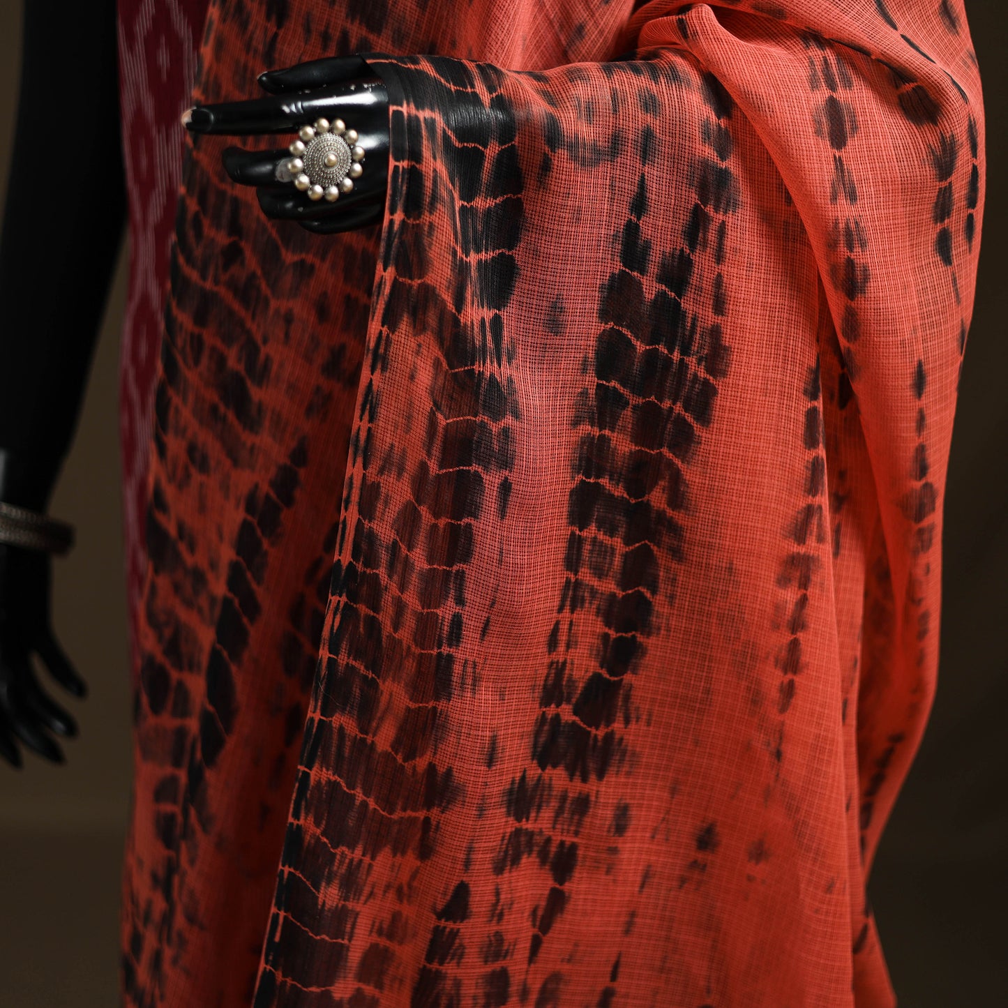 Red - Kota Doria Cotton Tie-Dye Shibori Dupatta with Tassels 11