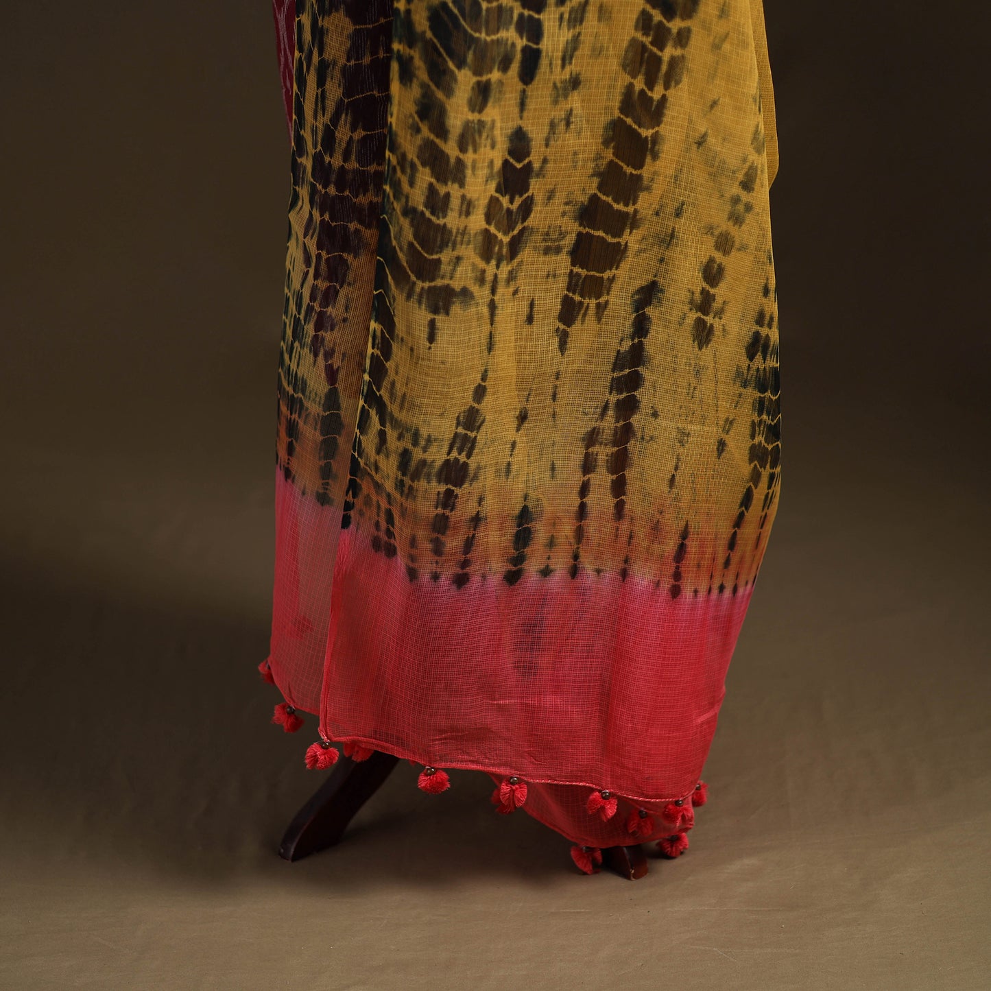 Yellow - Kota Doria Cotton Tie-Dye Shibori Dupatta with Tassels 12