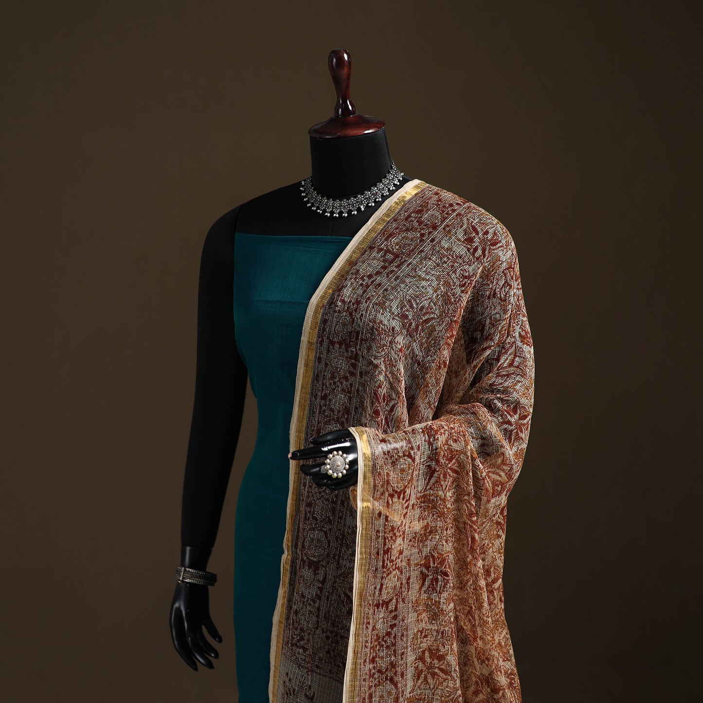 Pedana Kalamkari Hand Block Print Natural Dyed Kota Doria Cotton Dupatta 03