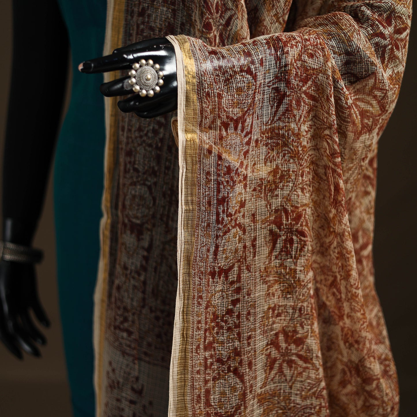 Pedana Kalamkari Hand Block Print Natural Dyed Kota Doria Cotton Dupatta 03