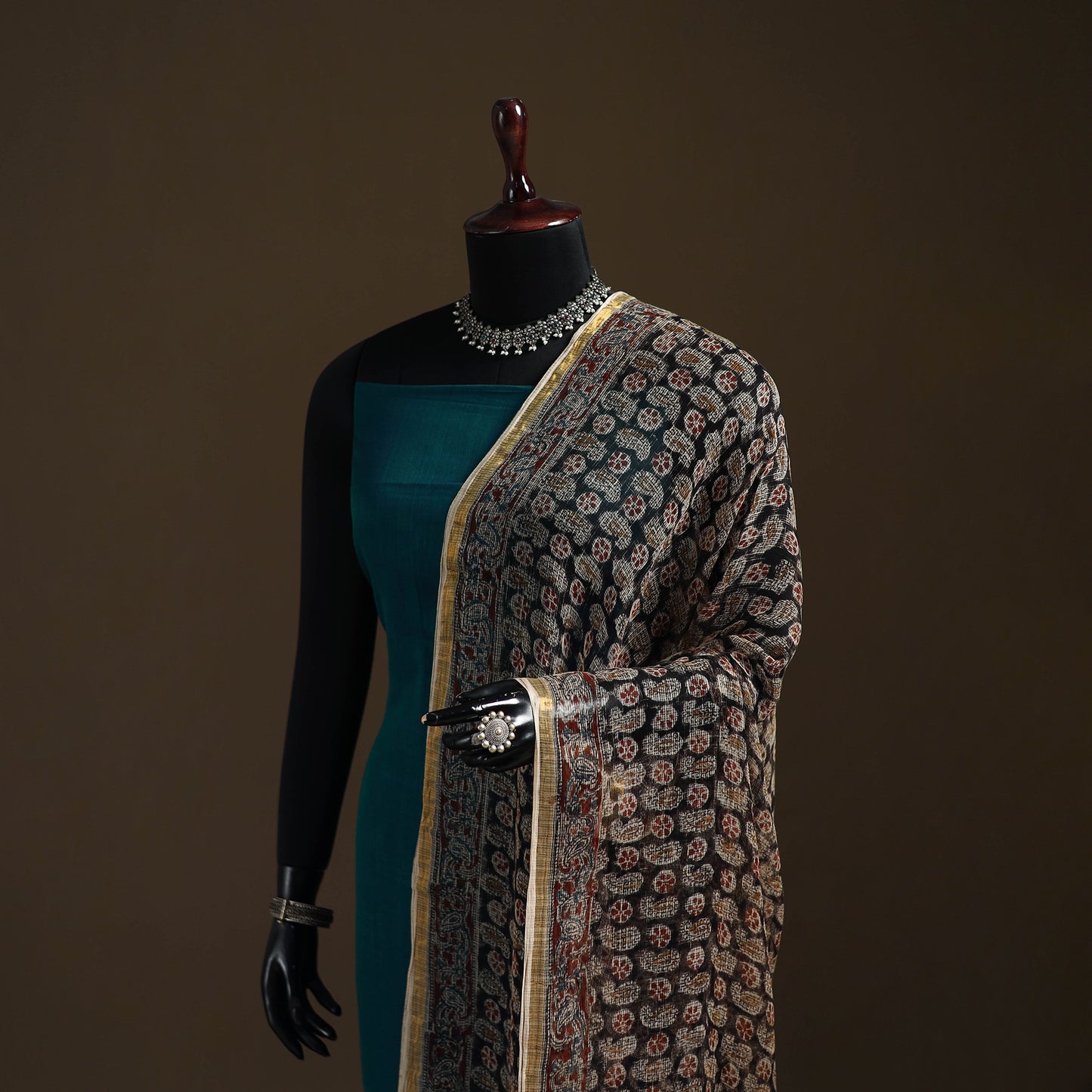 Pedana Kalamkari Hand Block Print Natural Dyed Kota Doria Cotton Dupatta 05