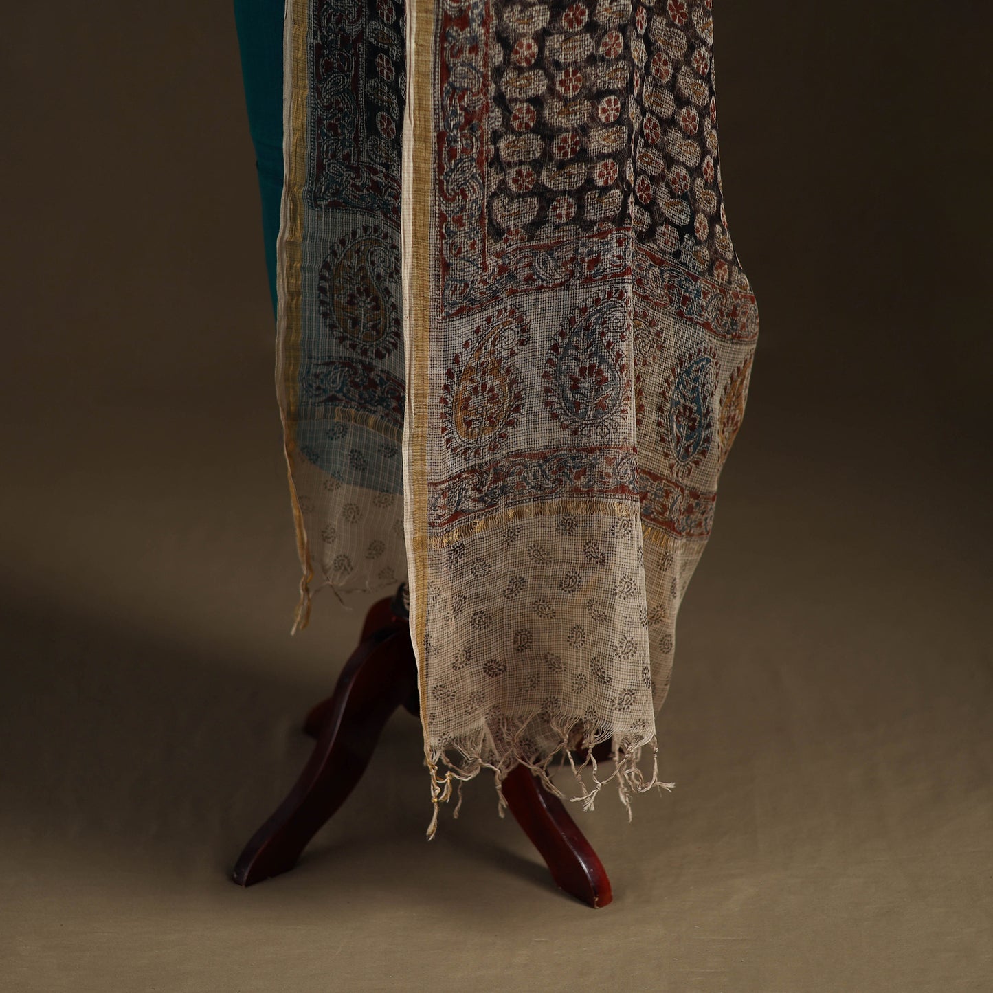 Pedana Kalamkari Hand Block Print Natural Dyed Kota Doria Cotton Dupatta 05