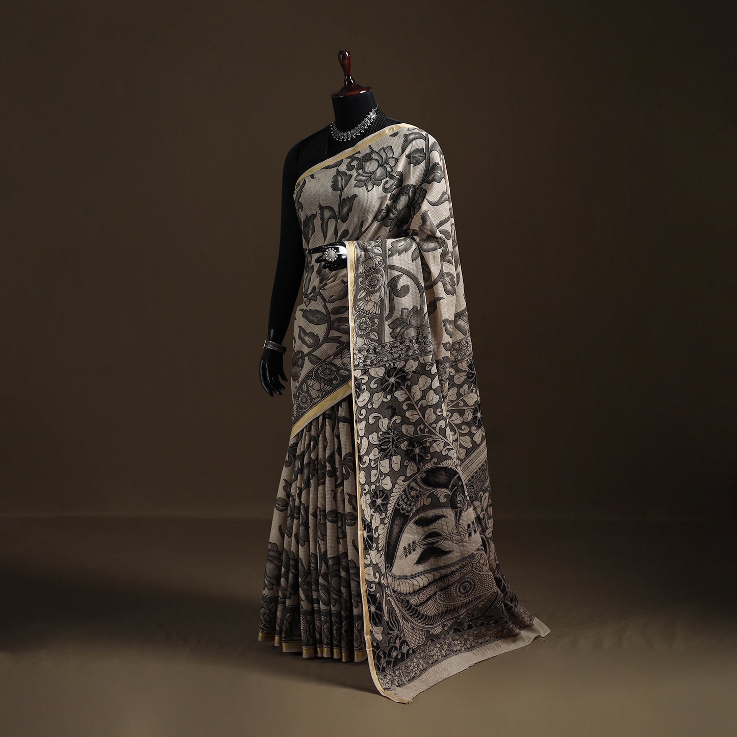 Kalamkari Printed Kota Doria Cotton Saree 01