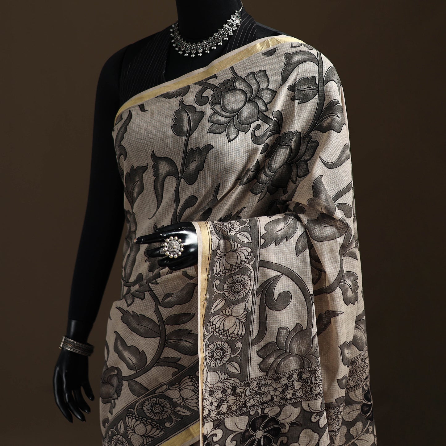 Kalamkari Printed Kota Doria Cotton Saree 01