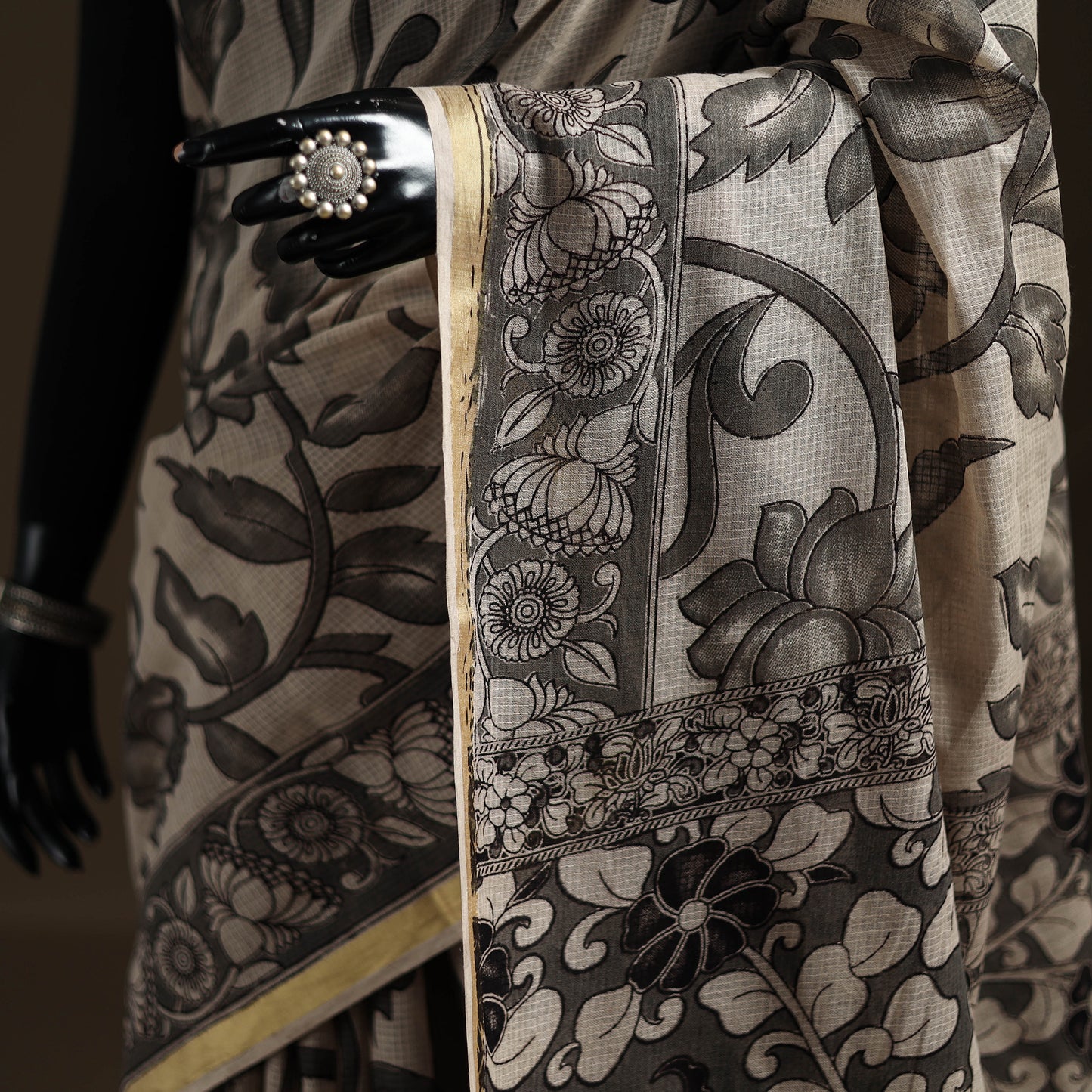 Kalamkari Printed Kota Doria Cotton Saree 01