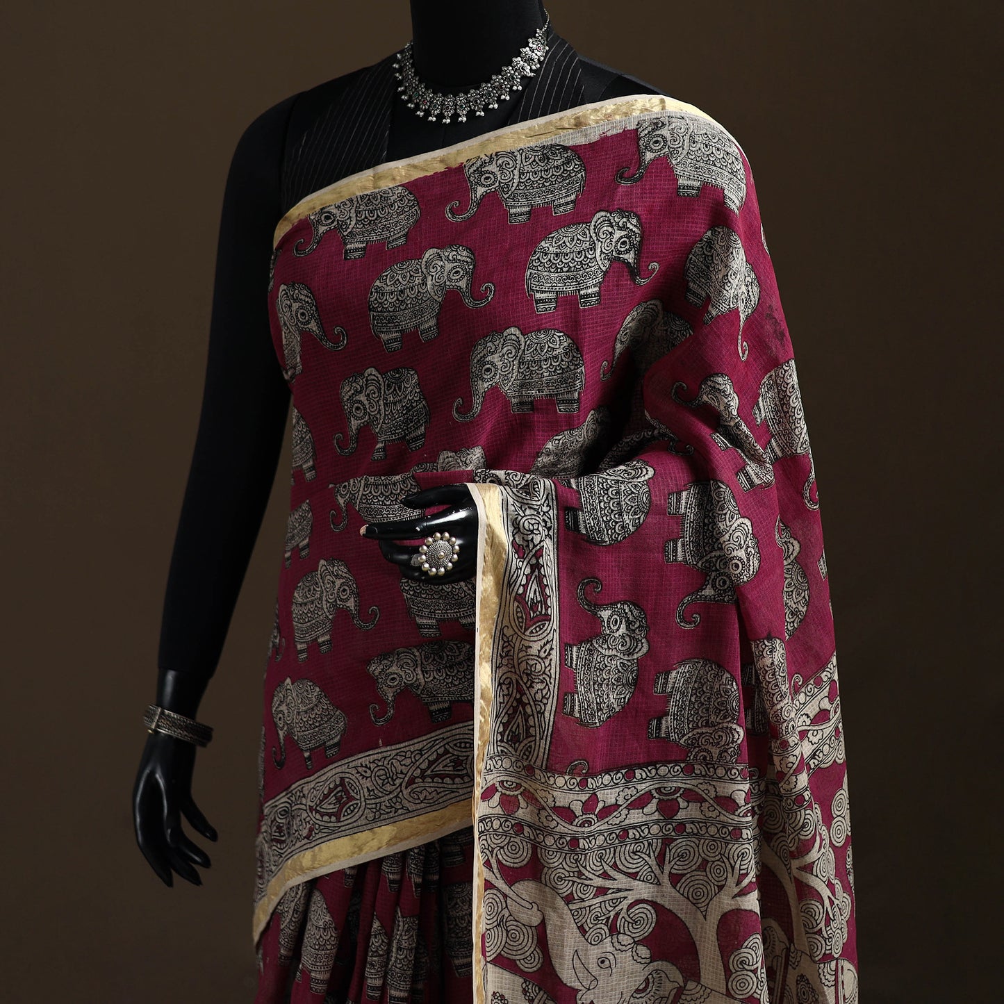 Kalamkari Printed Kota Doria Cotton Saree 02