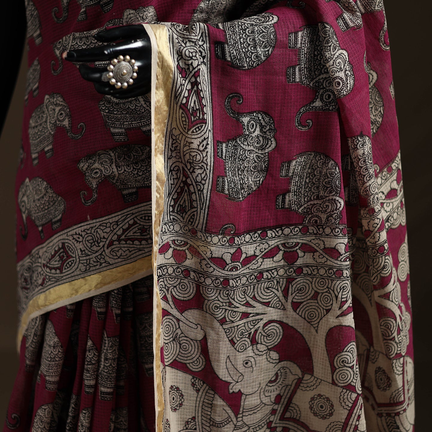 Kalamkari Printed Kota Doria Cotton Saree 02