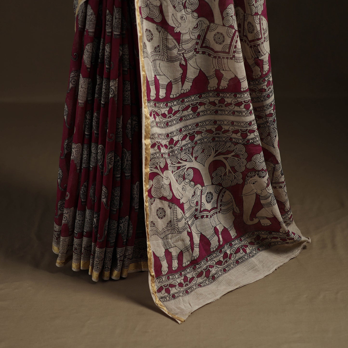 Kalamkari Printed Kota Doria Cotton Saree 02