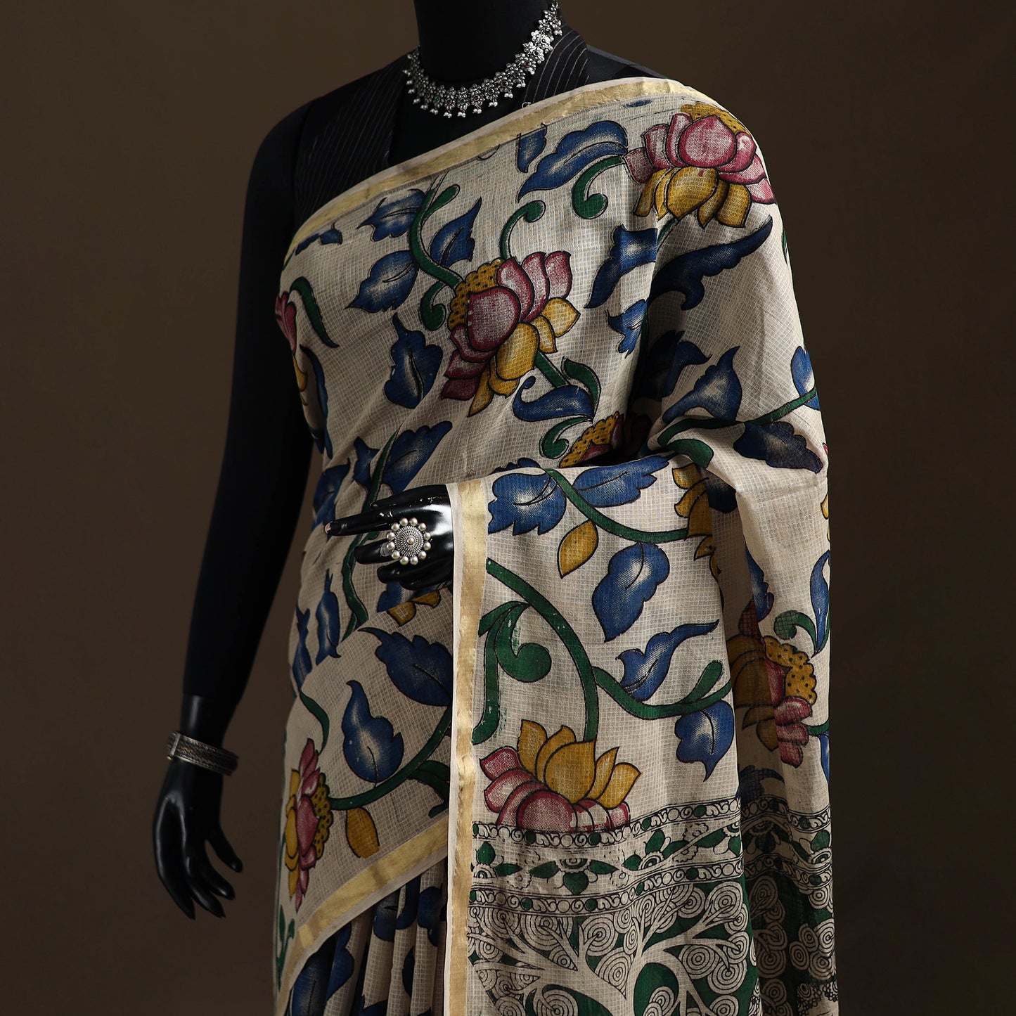 Kalamkari Printed Kota Doria Cotton Saree 03