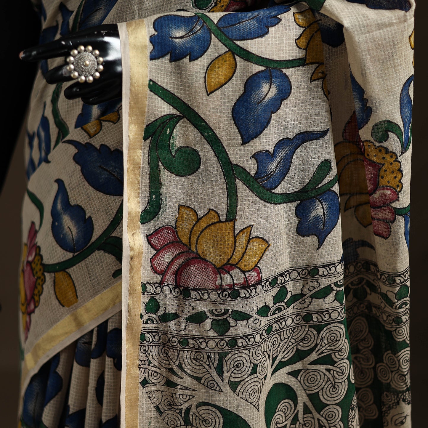 Kalamkari Printed Kota Doria Cotton Saree 03