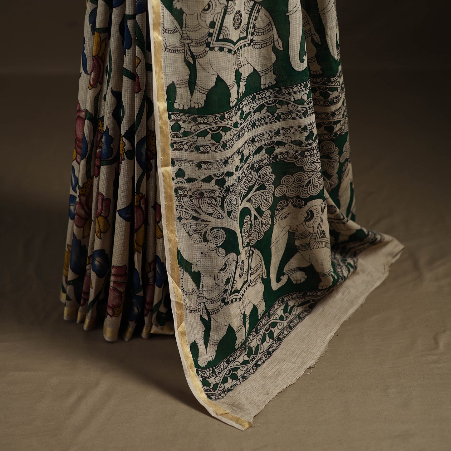 Kalamkari Printed Kota Doria Cotton Saree 03