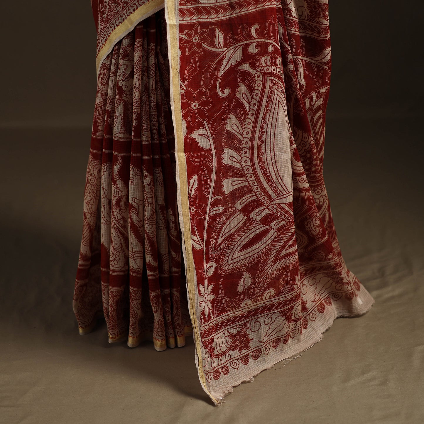 Kalamkari Printed Kota Doria Cotton Saree 04